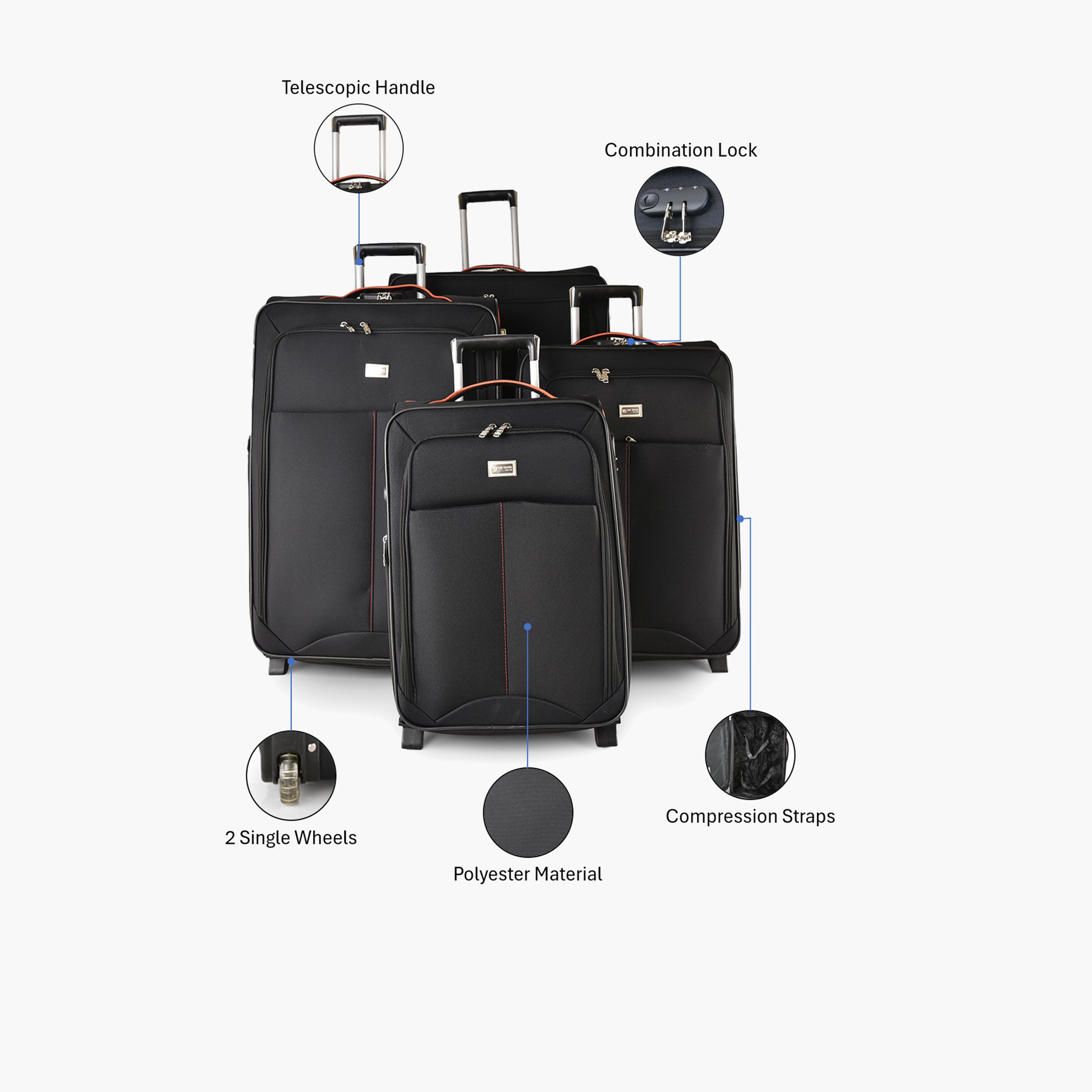 New Travel Set of 4 Polyester Soft Sided 2-Wheeler Inline Trolley Bag with Combination Lock-travel-luggagesandbags-luggage-image-2