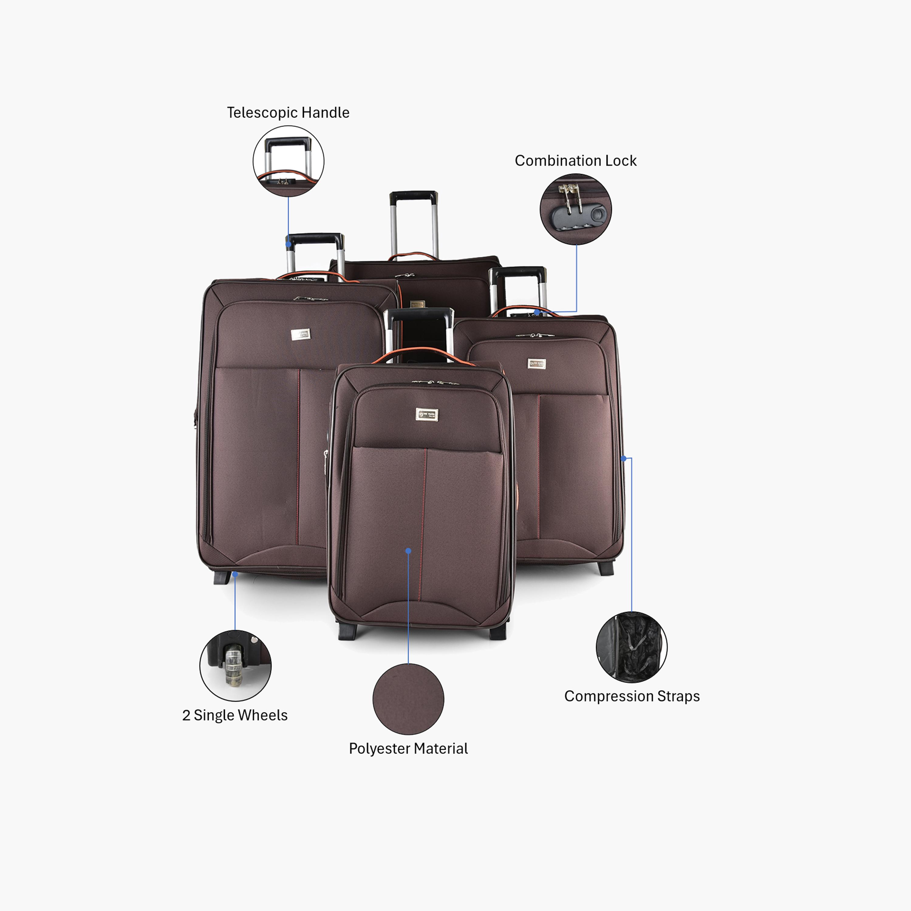 New Travel Set of 4 Polyester Soft Sided 2-Wheeler Inline Trolley Bag with Combination Lock-travel-luggagesandbags-luggage-image-2