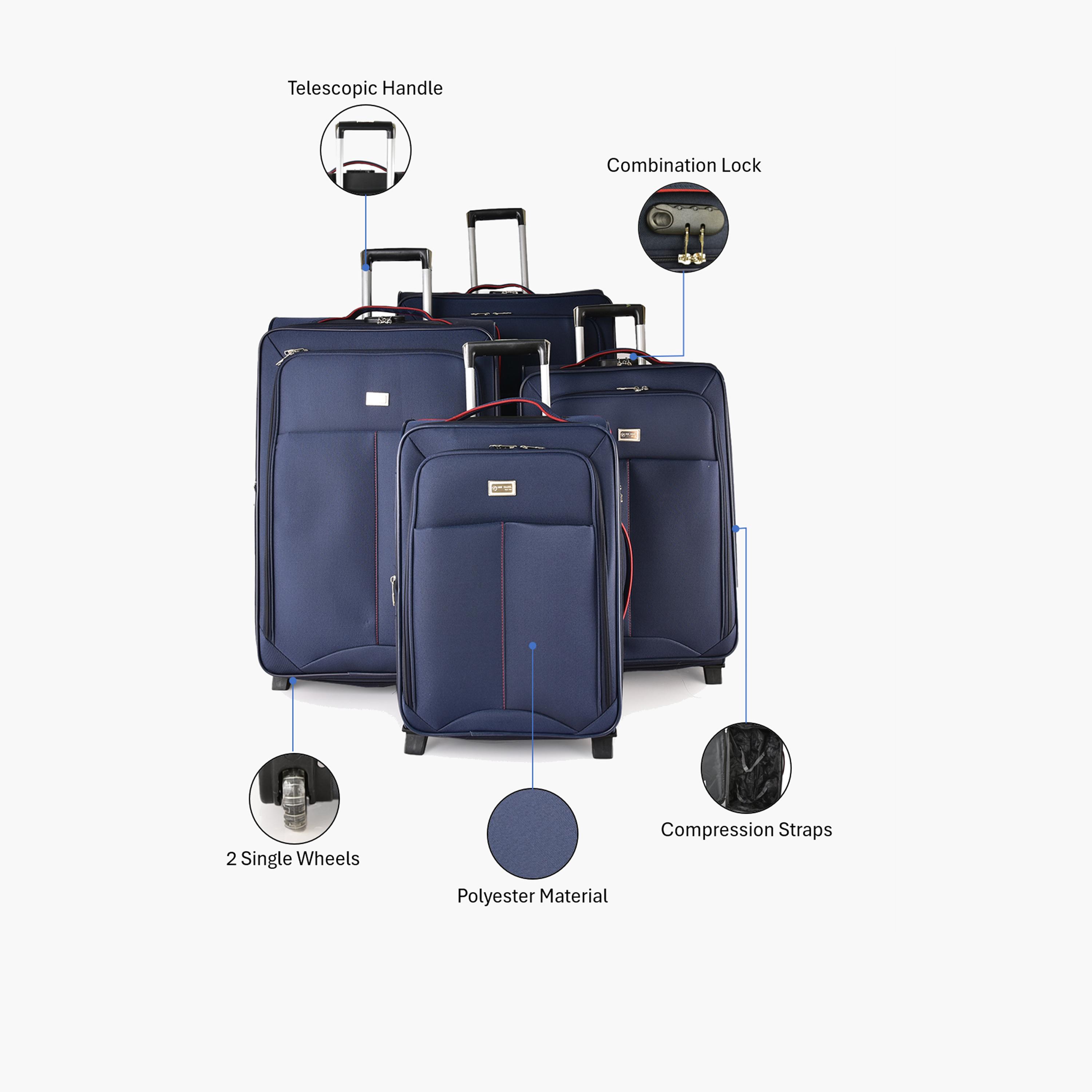 New Travel Set of 4 Polyester Soft Sided 2-Wheeler Inline Trolley Bag with Combination Lock-travel-luggagesandbags-luggage-image-2