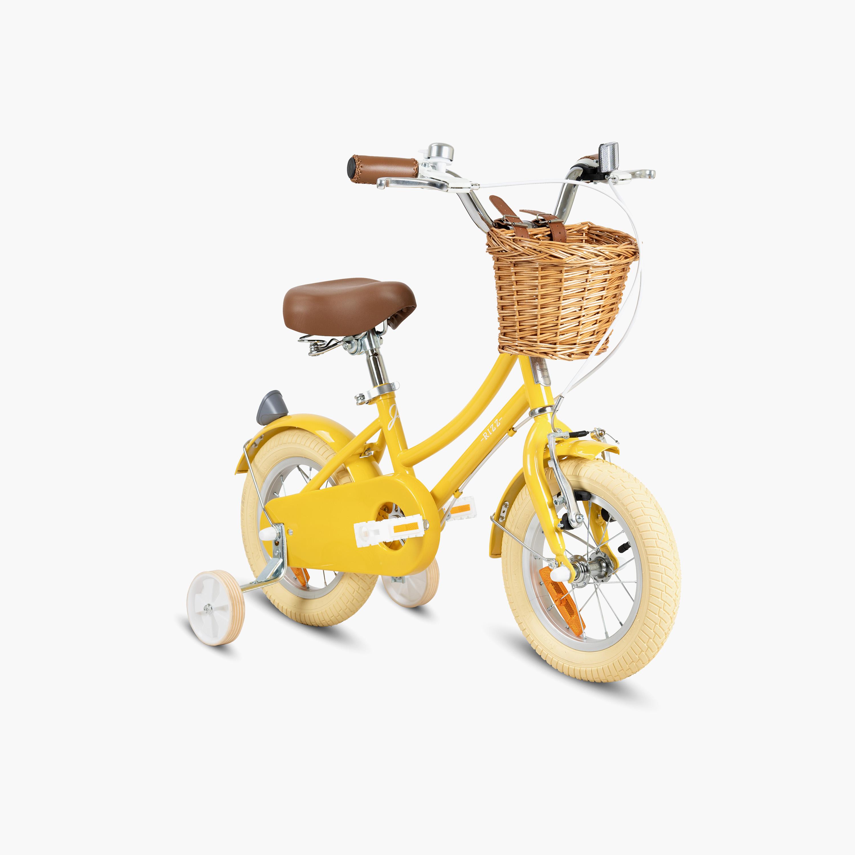 دراجة ريز بلاتينيوم جونيور للأطفال مع سلة وعجلات تدريب - 12 بوصة - أصفر لامع-toys-outdoor-bikesandrideons-bikes-image-1