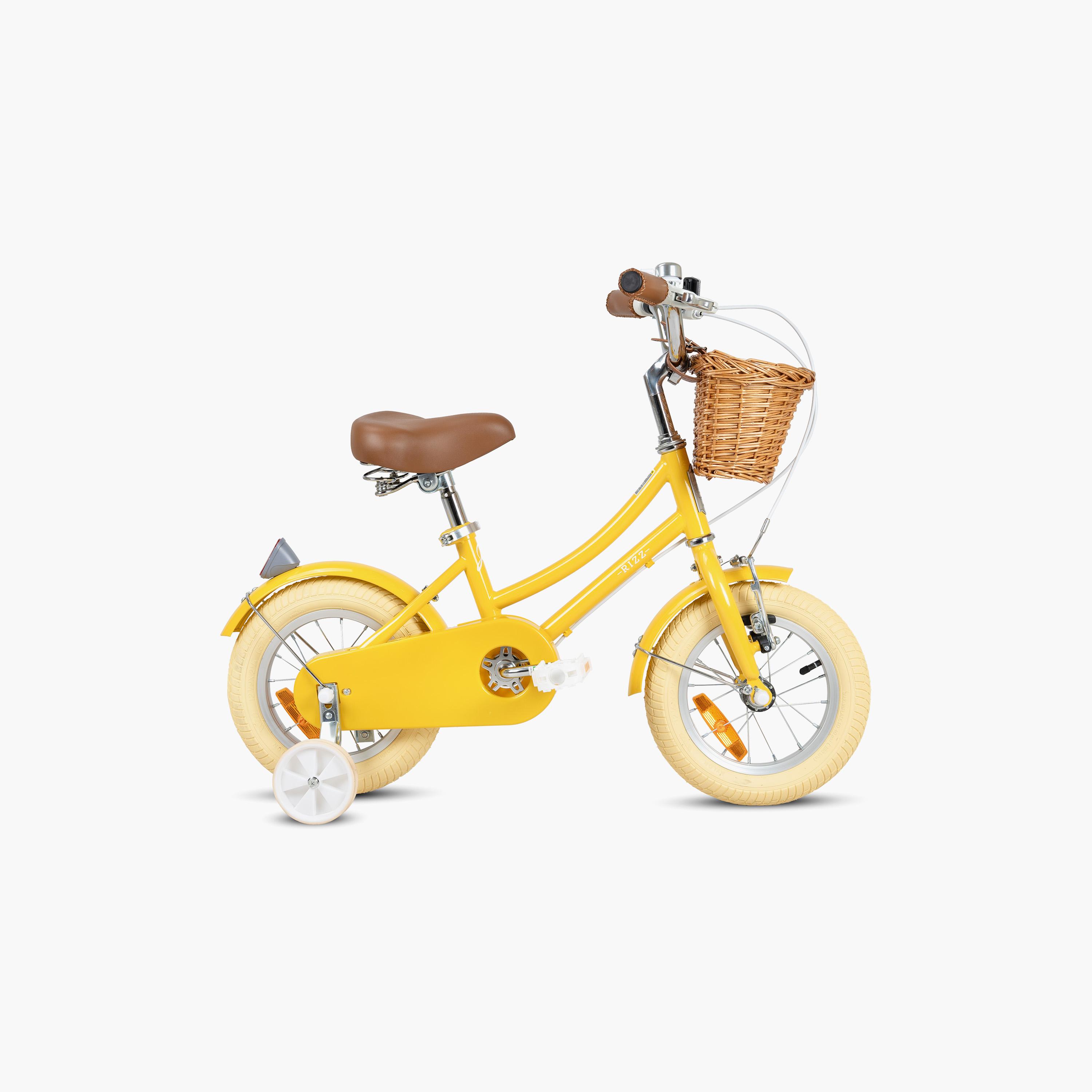دراجة ريز بلاتينيوم جونيور للأطفال مع سلة وعجلات تدريب - 12 بوصة - أصفر لامع-toys-outdoor-bikesandrideons-bikes-image-2