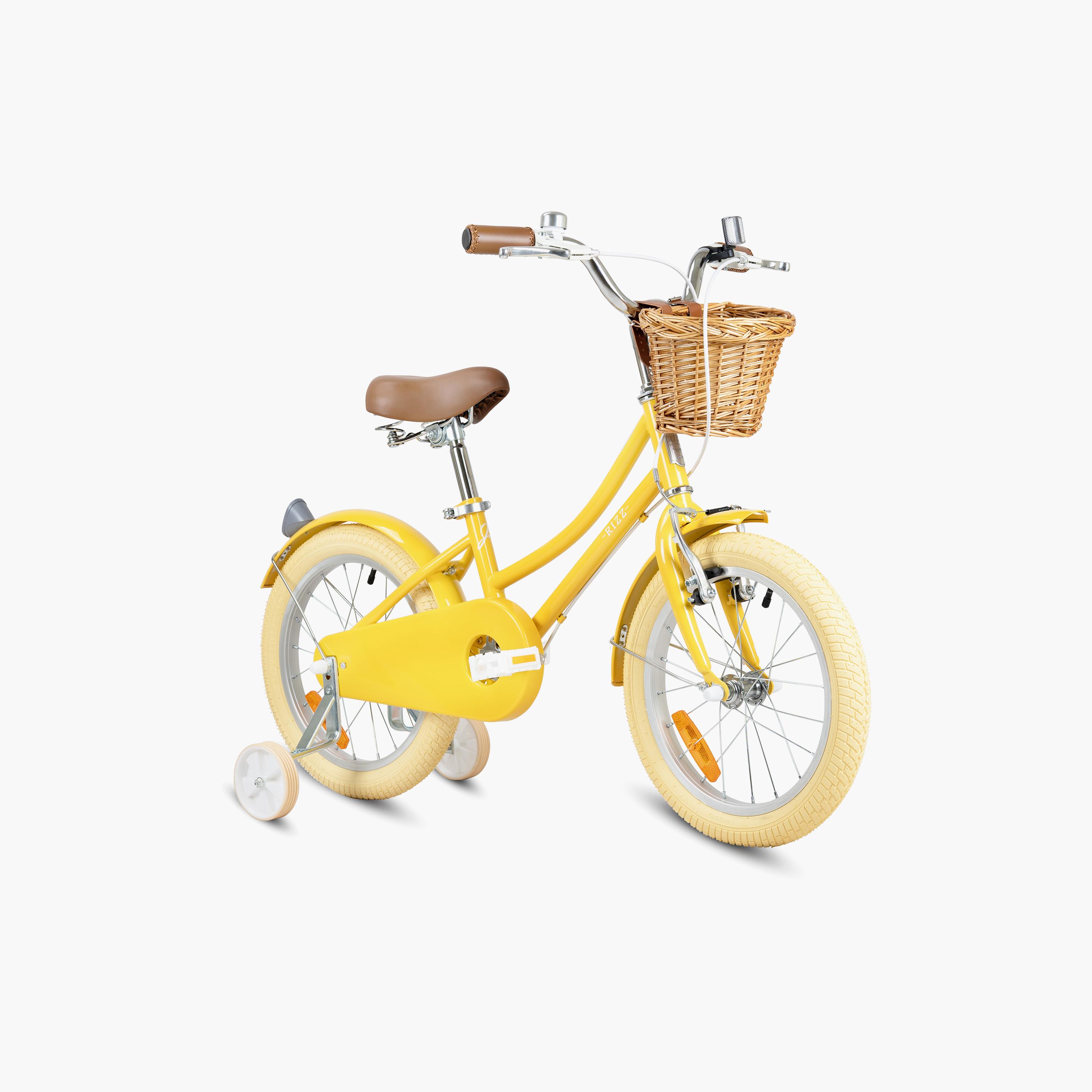 Rizz Platinum Junior Bicycle with Basket & Training Wheels - 14 Inch - Yellow Gloss-toys-outdoor-bikesandrideons-bikes-image-1