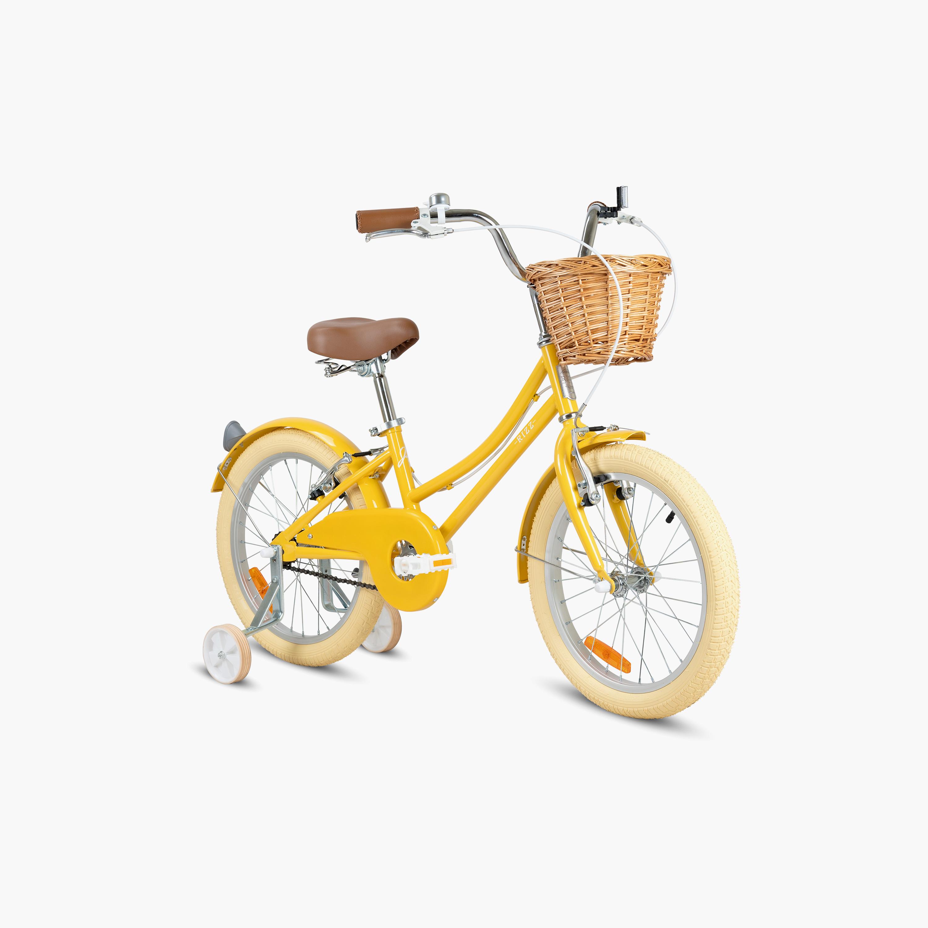 Rizz Platinum Junior Bicycle with Basket & Training Wheels - 18 Inch - Yellow Gloss-toys-outdoor-bikesandrideons-bikes-image-1