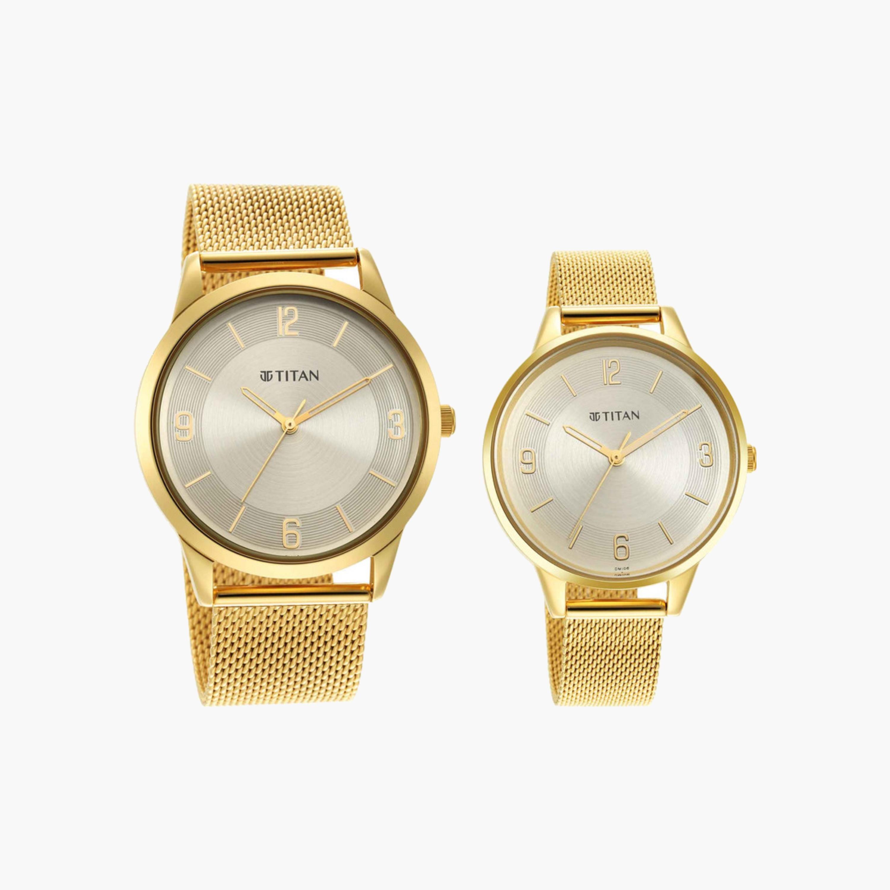 Gold-Tone Couple Watch Set Mesh Strap-men-watchesandjewellery-watches-image-2