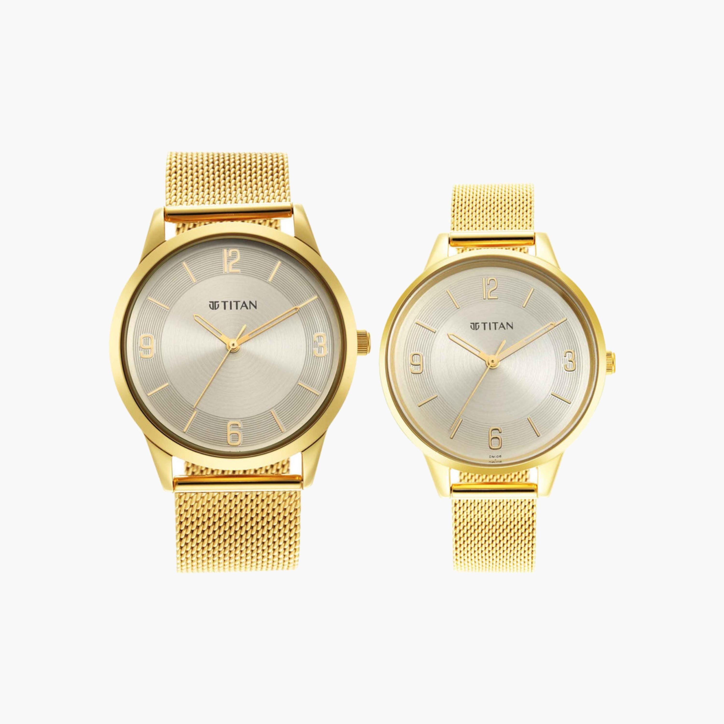 Gold-Tone Couple Watch Set Mesh Strap-men-watchesandjewellery-watches-image-3