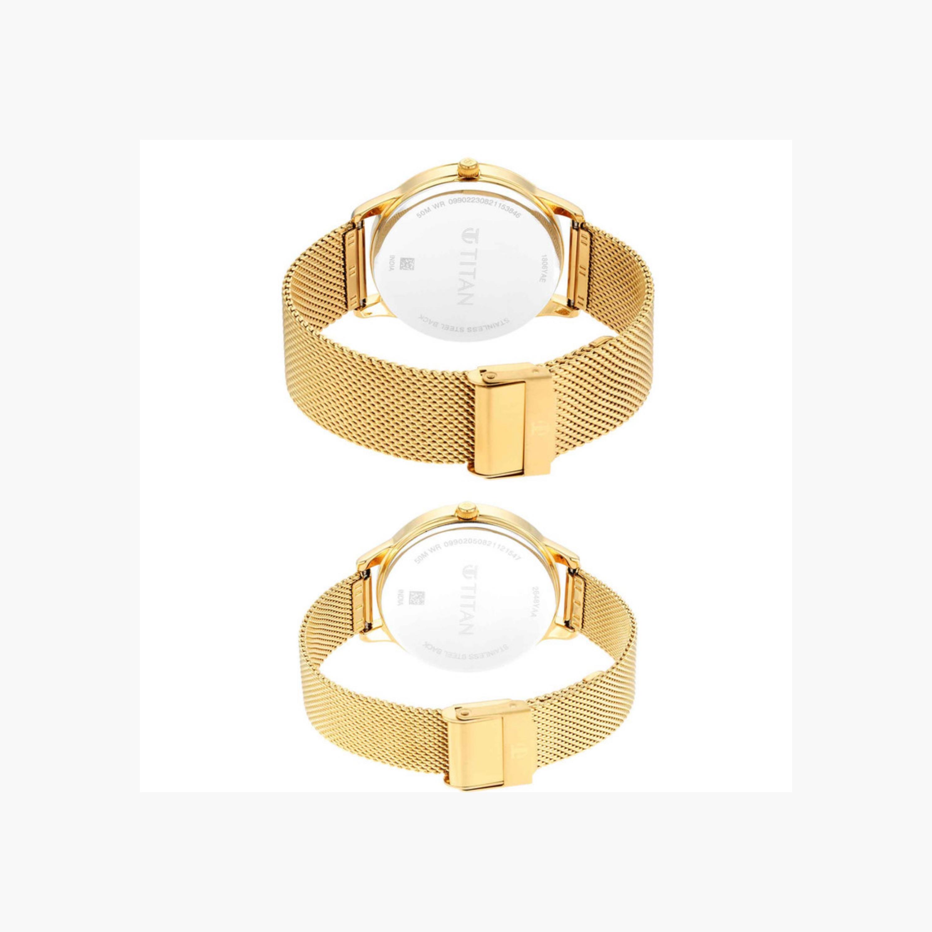 Gold-Tone Couple Watch Set Mesh Strap-men-watchesandjewellery-watches-image-4