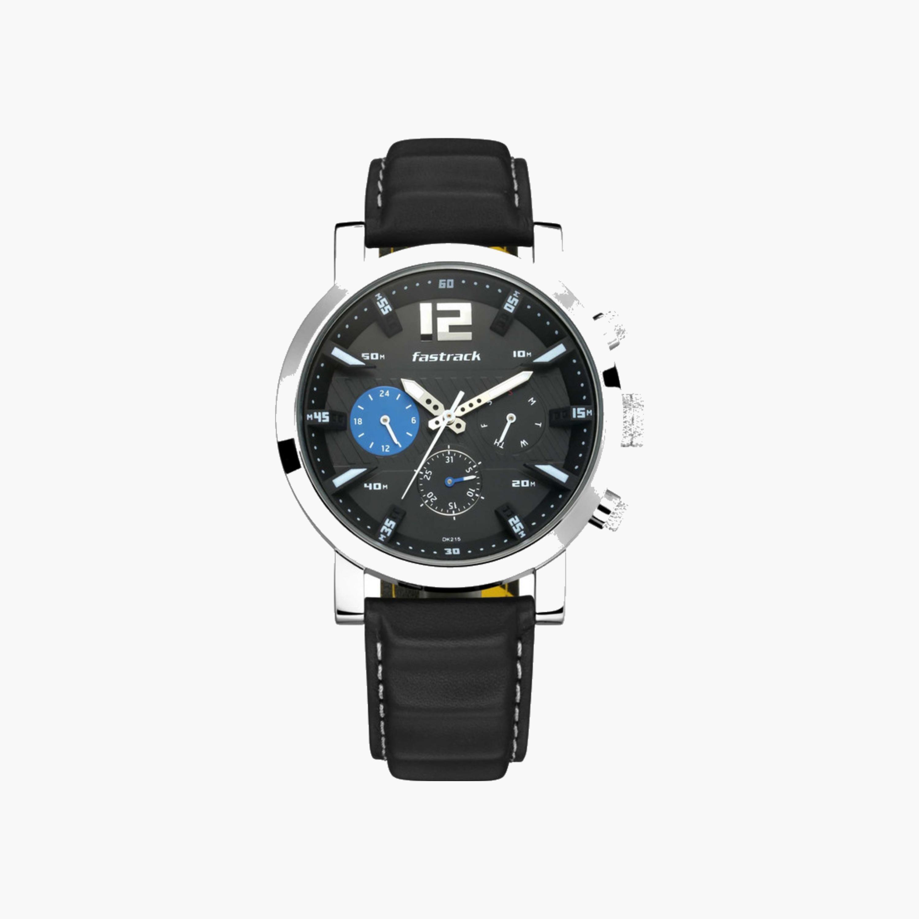 Chronograph Watch Black Dial Leather Strap-men-watchesandjewellery-watches-image-1