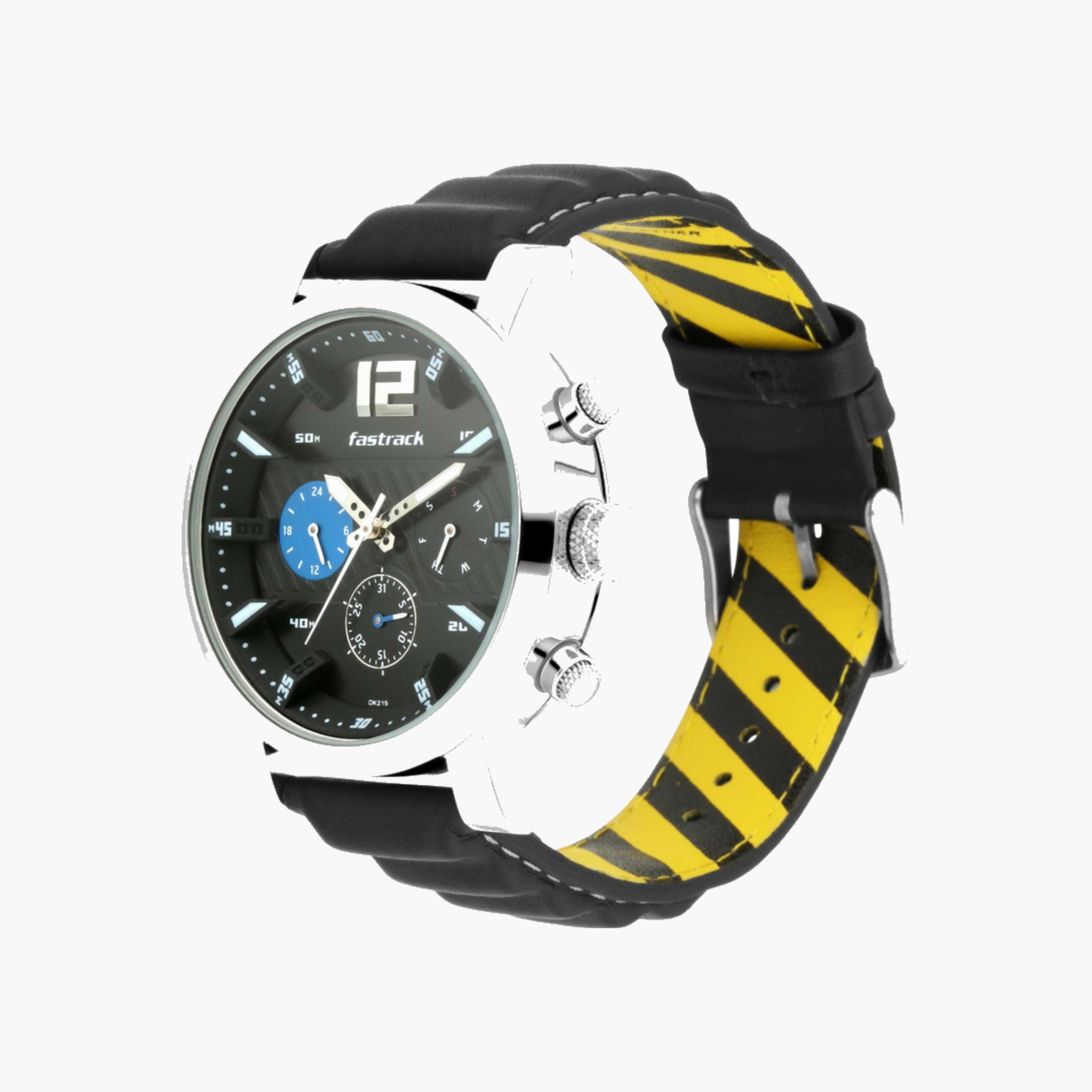 Chronograph Watch Black Dial Leather Strap-men-watchesandjewellery-watches-image-2