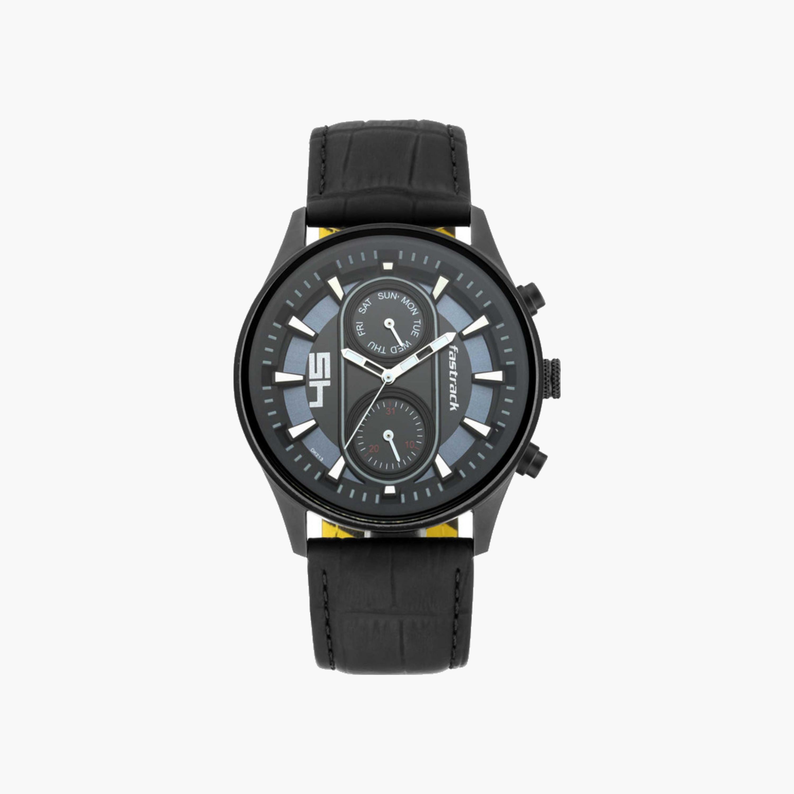 Chronograph Watch, Black Dial, Leather Strap-men-watchesandjewellery-watches-image-1