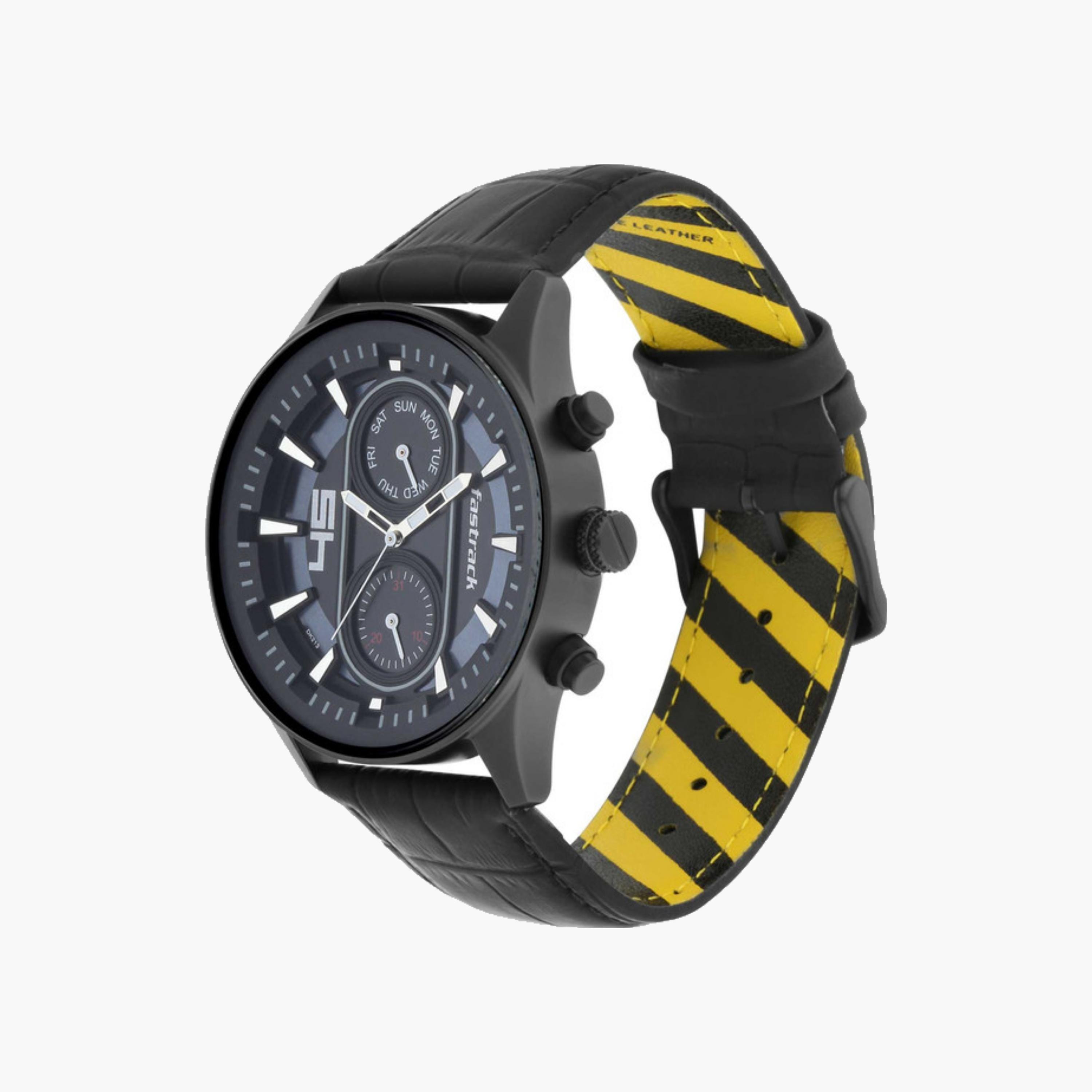 Chronograph Watch, Black Dial, Leather Strap-men-watchesandjewellery-watches-image-4