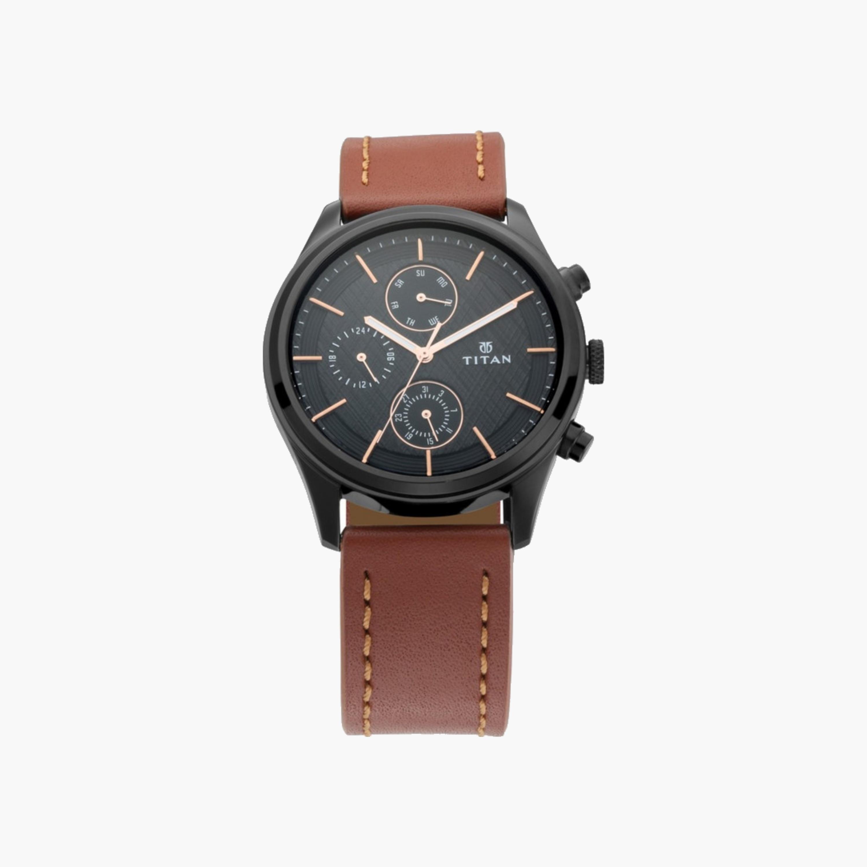 Chronograph Watch with Leather Strap-men-watchesandjewellery-watches-image-1