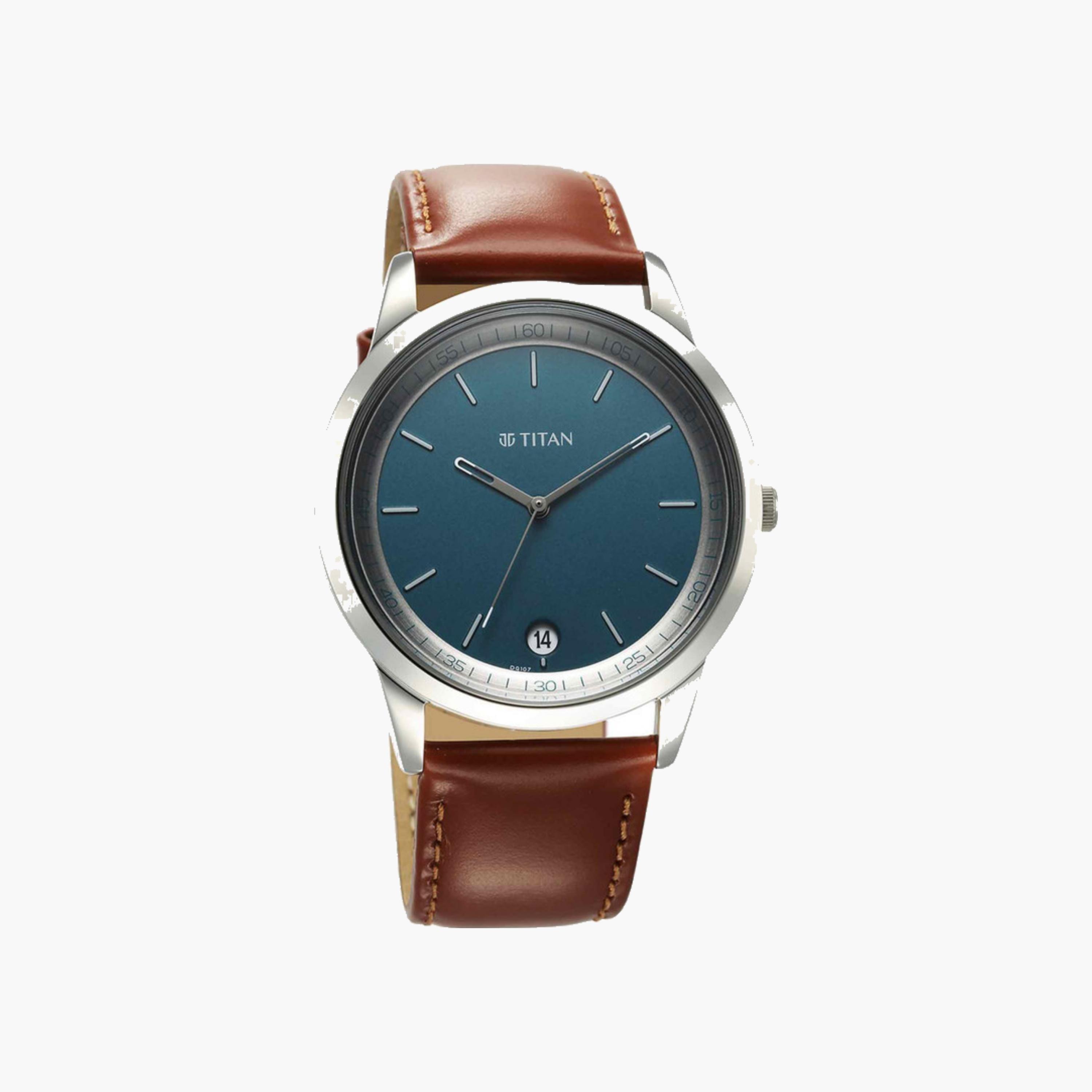 Analog Quartz Watch Blue Dial Leather Strap-men-watchesandjewellery-watches-image-1