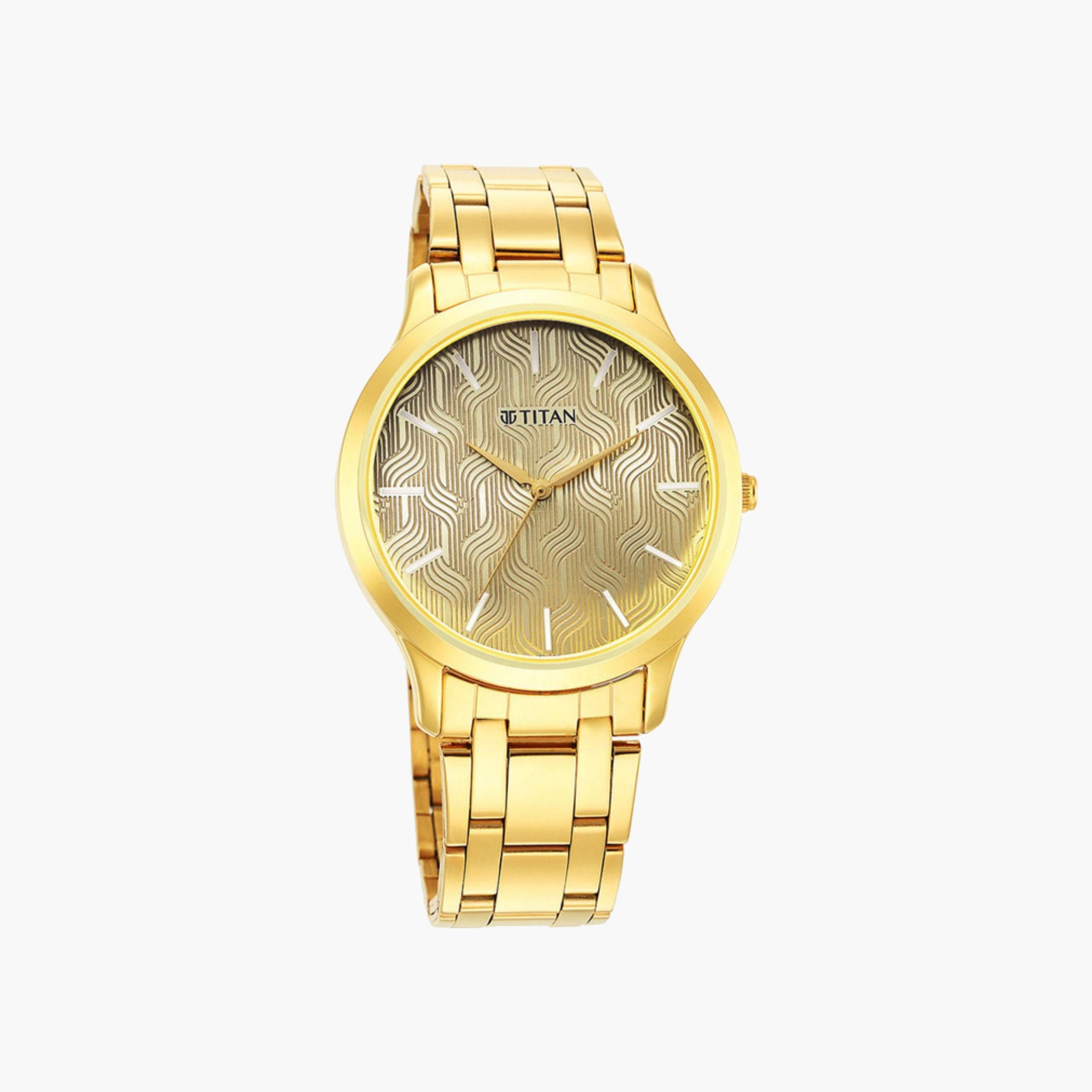 Gold Analogue Patterned Dial Watch-men-watchesandjewellery-watches-image-1