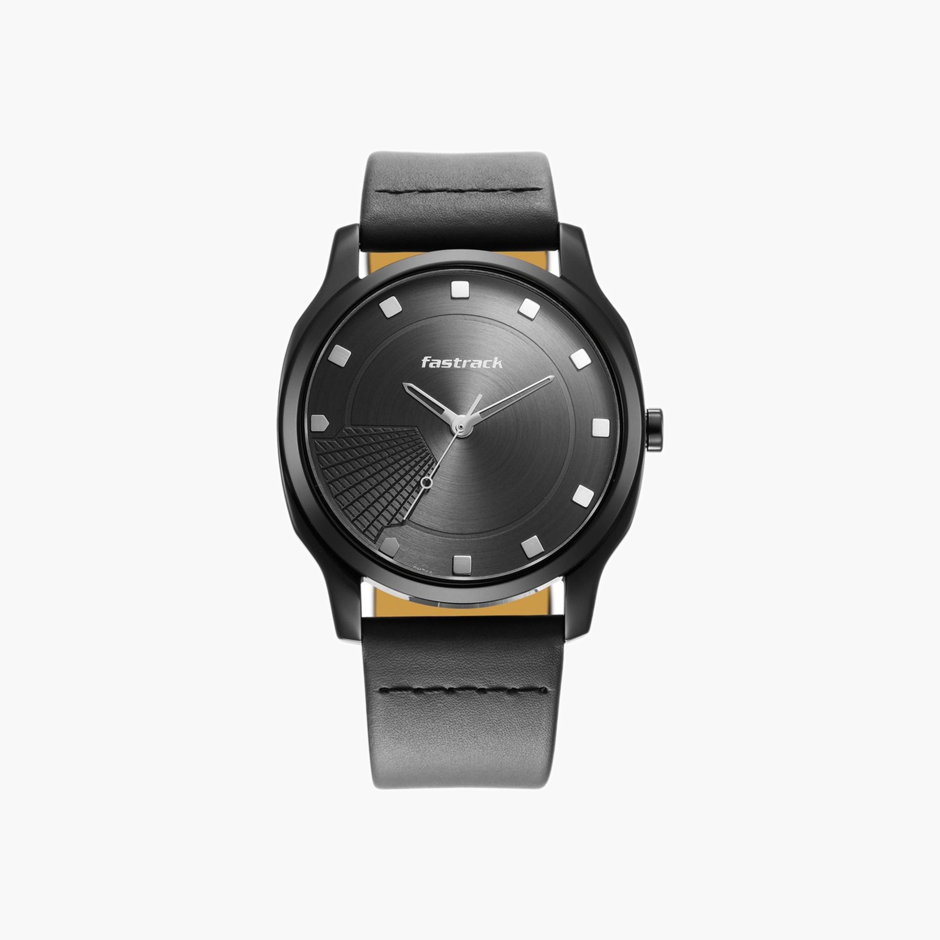 Fastrack Anthracite Dial Leather Watch-men-watchesandjewellery-watches-image-1