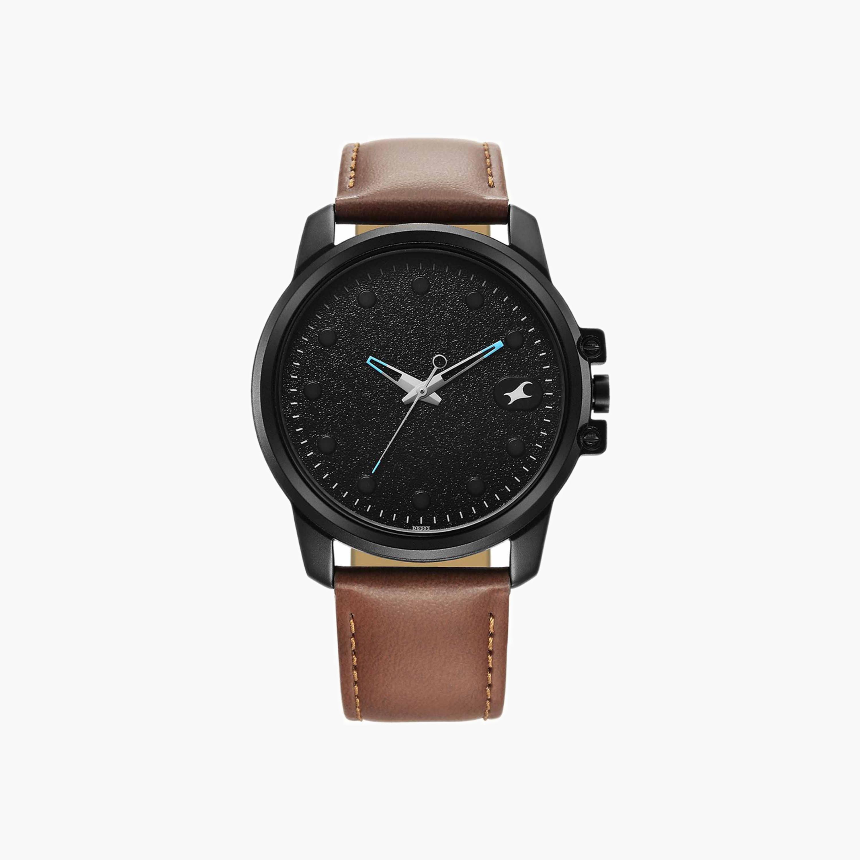 Fastrack Black Dial Brown Strap Watch-men-watchesandjewellery-watches-image-1