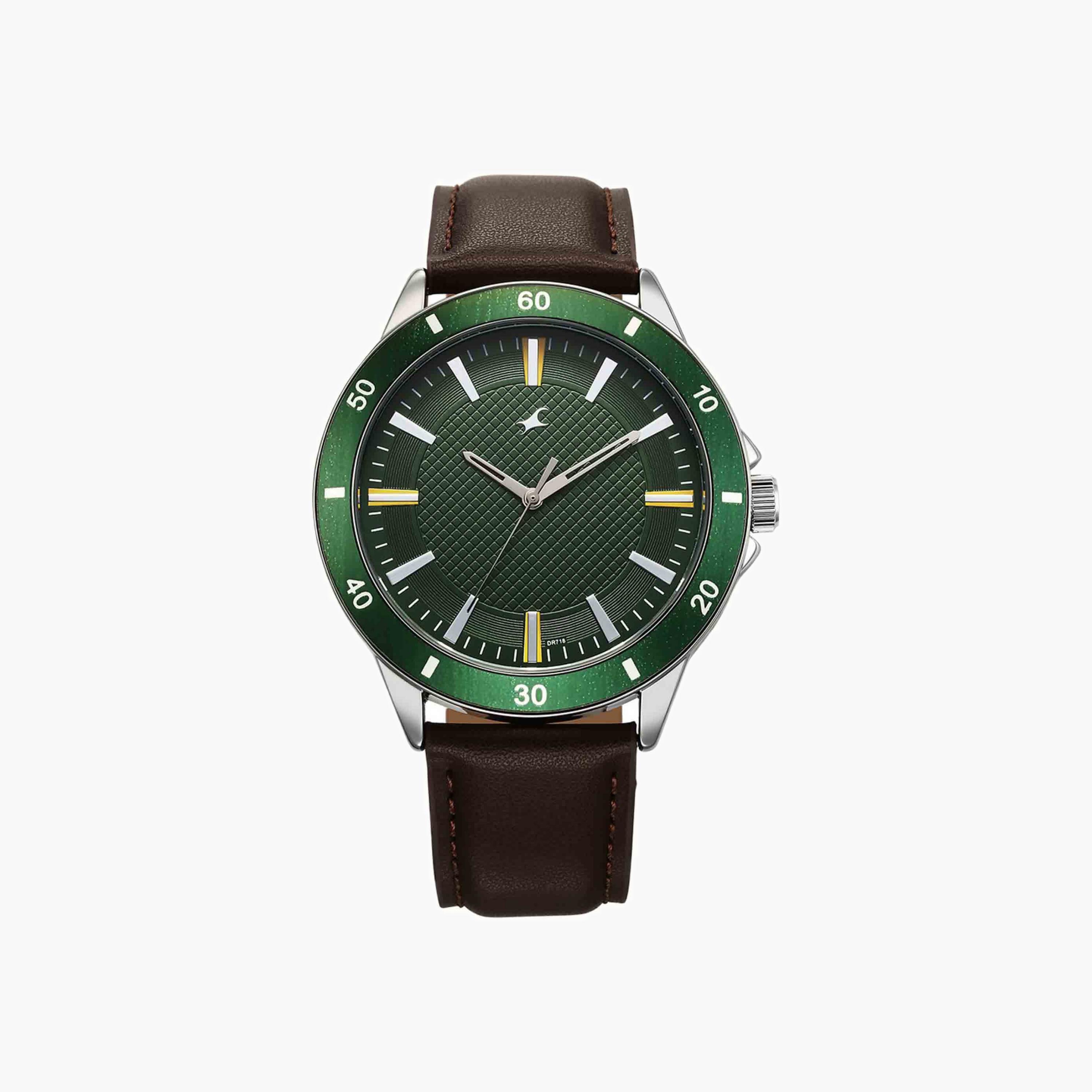 Fastrack Green Dial Brown Leather Strap Watch-men-watchesandjewellery-watches-image-1