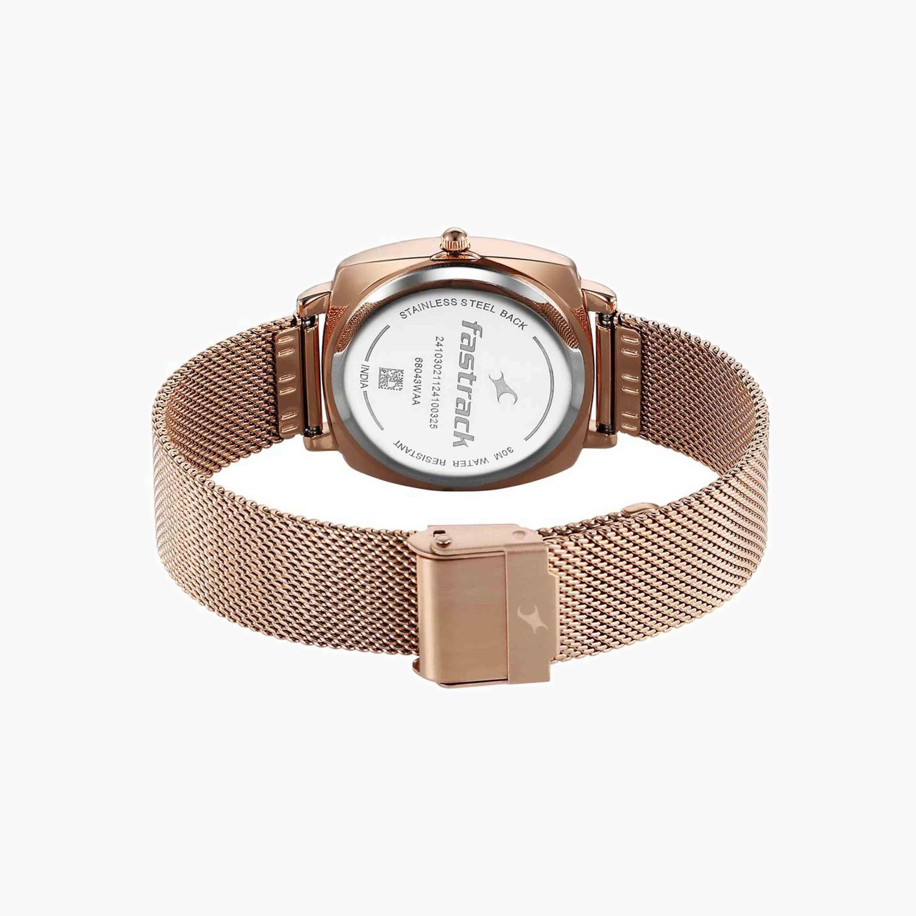 Fastrack Green Dial Rose Gold Mesh Watch-women-watchesandjewellery-watches-image-3