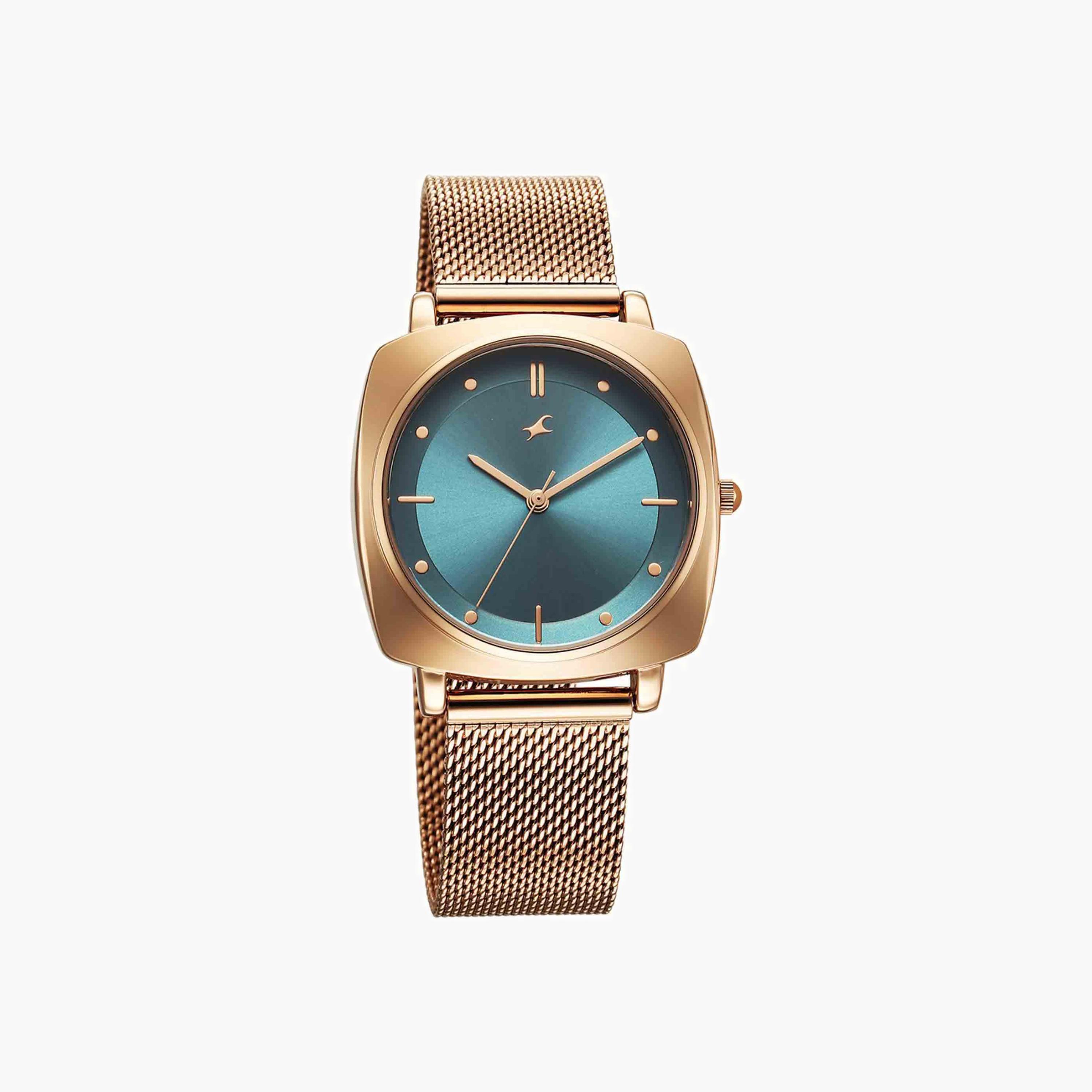Fastrack Green Dial Rose Gold Mesh Watch-women-watchesandjewellery-watches-image-5