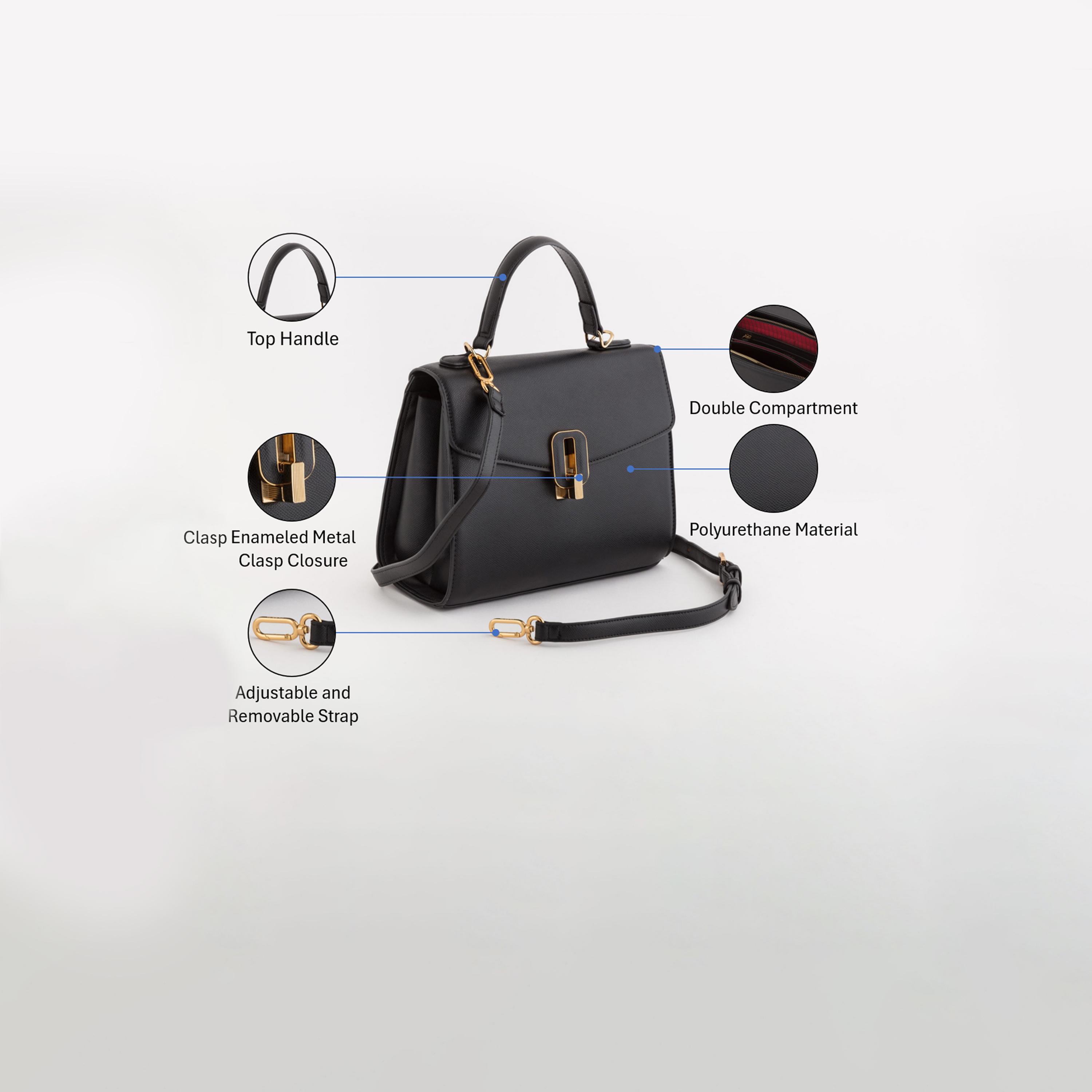 Carpisa Minerva Self Design Shoulder Bag with Twist Lock | 26.50 x 20 x 11.50 cm-women-bagsandwallets-handbags-image-3