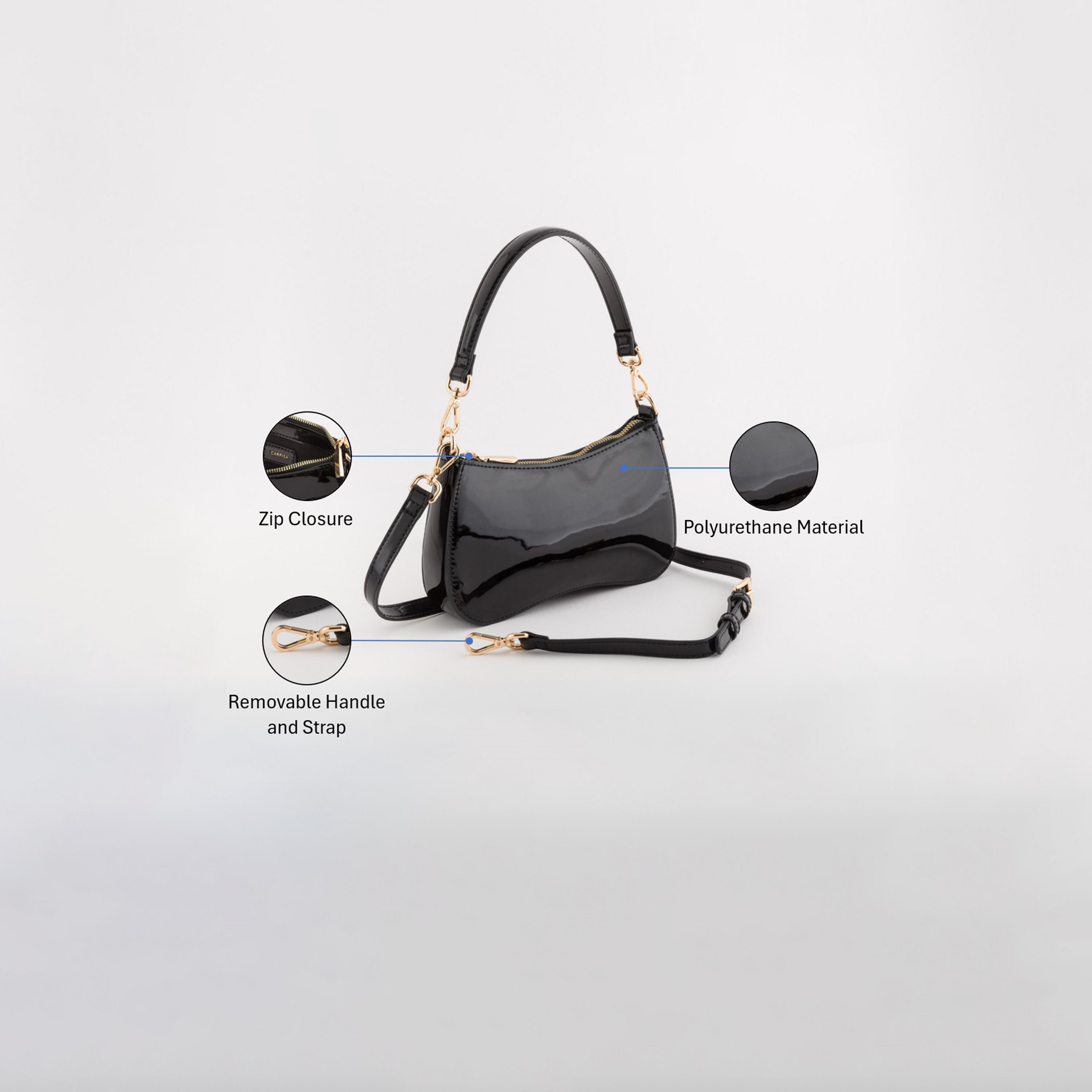 Carpisa Narciso Patent Self Design Shoulder Bag with Zipper Closure | 22.50 x 13 x 4.50 cm-women-bagsandwallets-handbags-image-3
