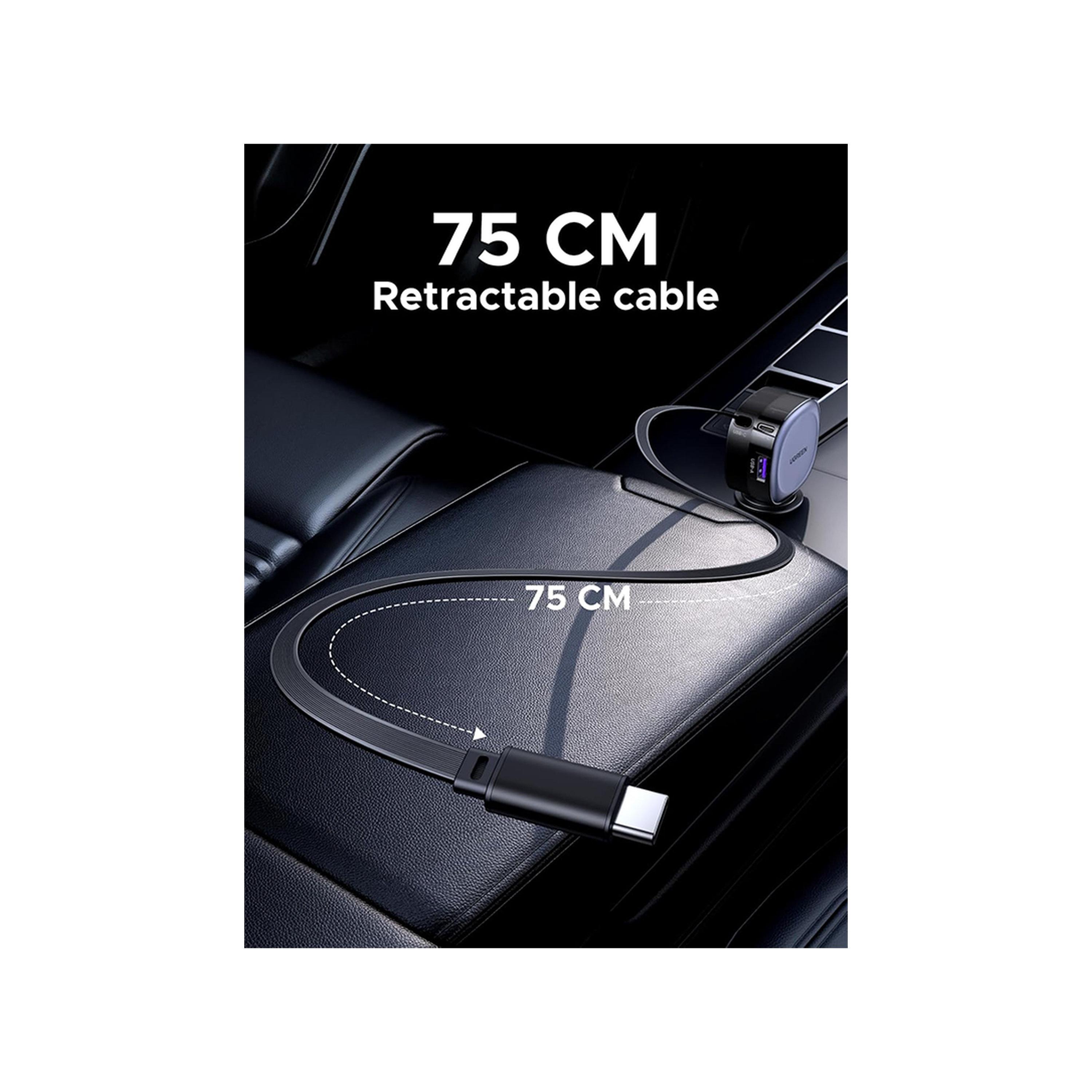 Ugreen Car Charger with Retractable Cable USB-C and USB Ports 75W - Grey-electronics-accessories-mobileaccesories-image-5