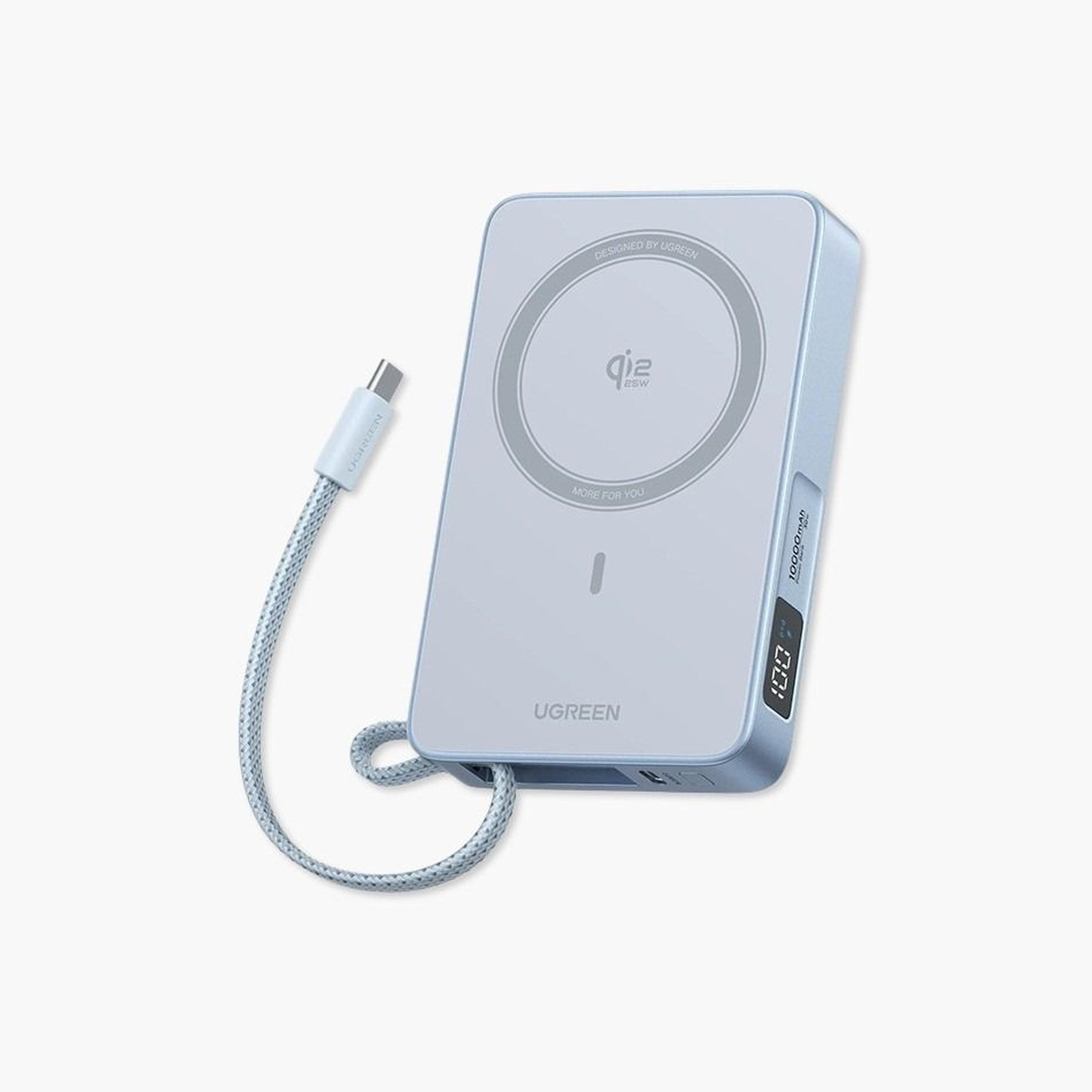 Ugreen MagFlow Magnetic Wireless Power Bank Built-in Cable and USB-C Port 10000mAh 25W - Silver Grey-electronics-accessories-mobileaccesories-image-1