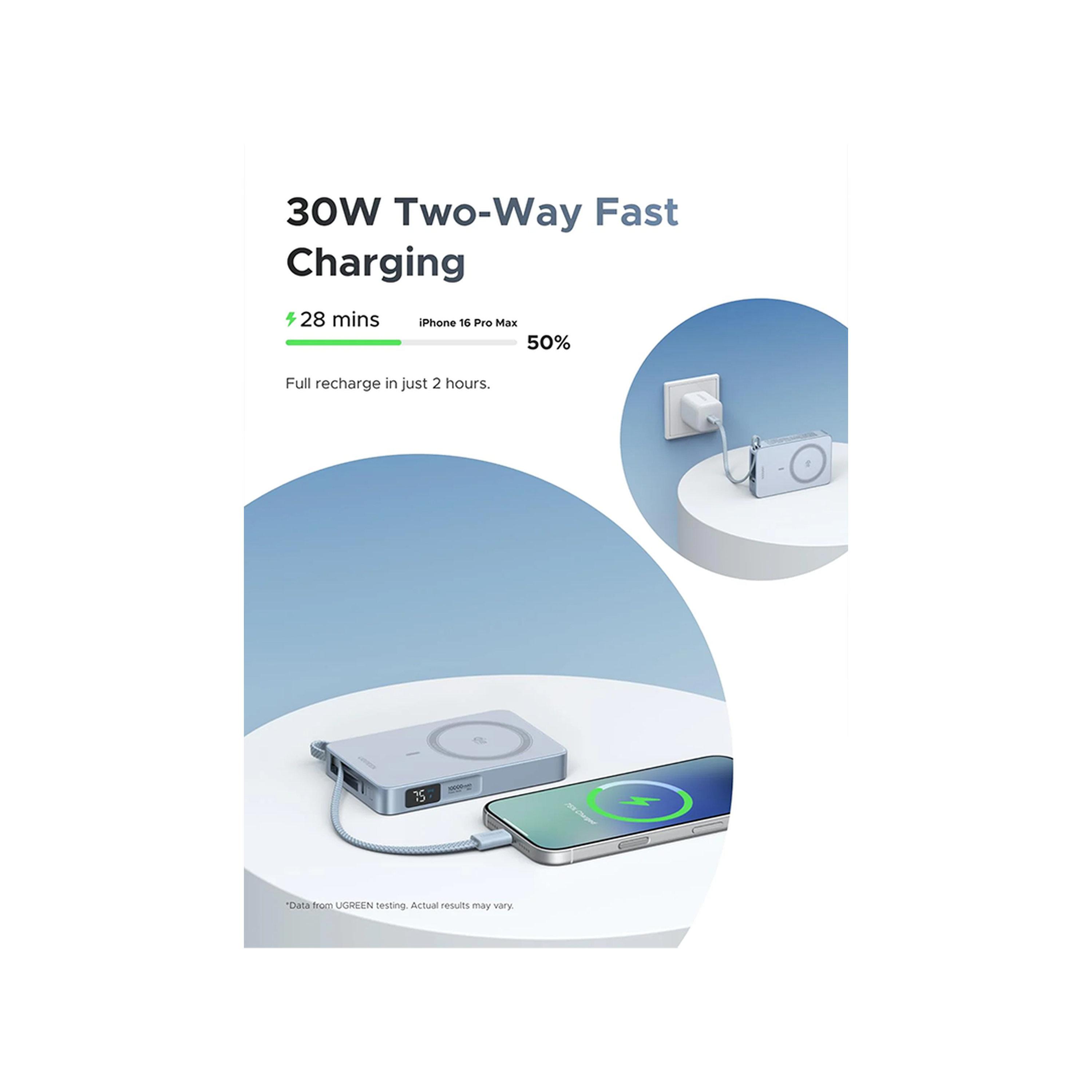 Ugreen MagFlow Magnetic Wireless Power Bank Built-in Cable and USB-C Port 10000mAh 25W - Silver Grey-electronics-accessories-mobileaccesories-image-2