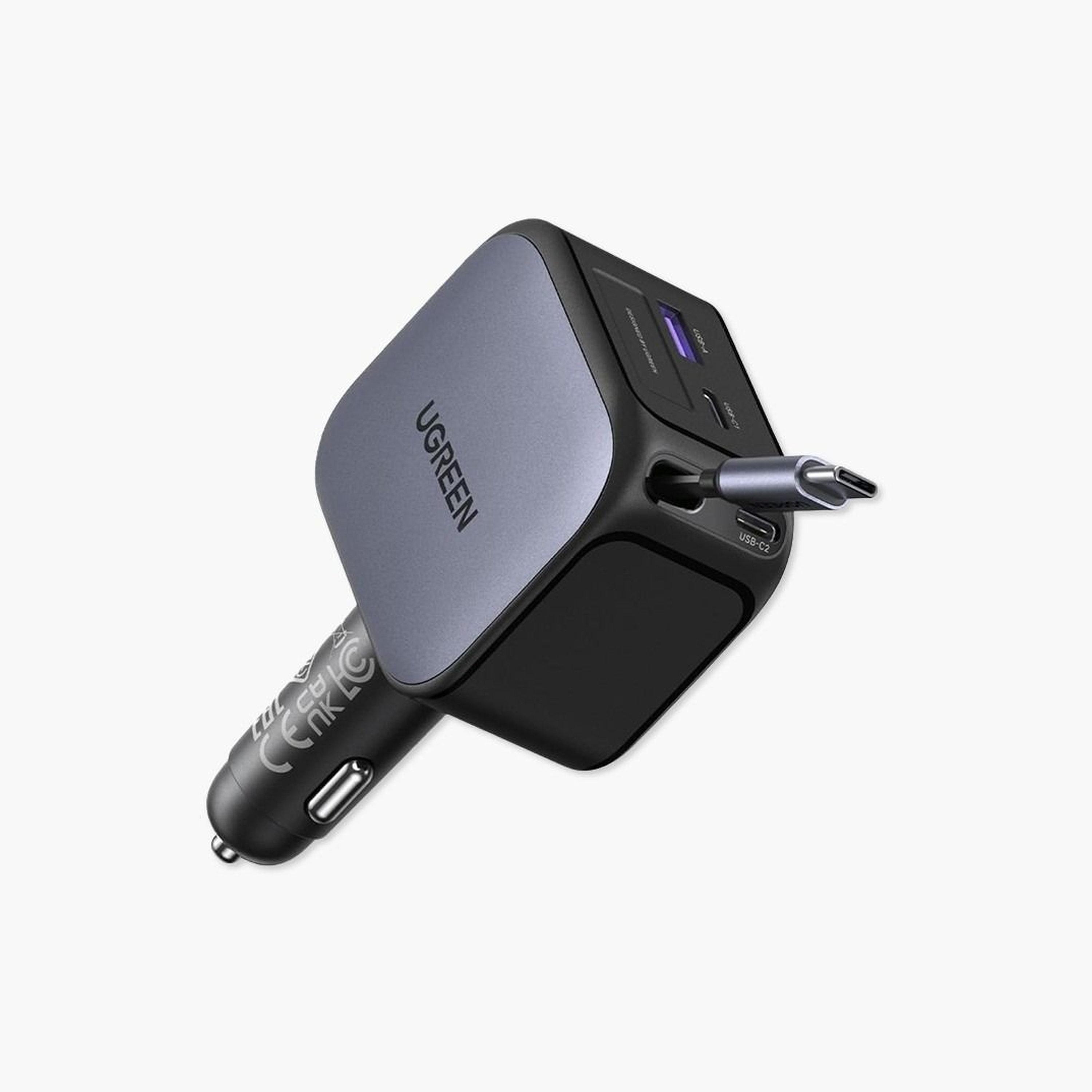 Ugreen Nexode Car Charger with Retractable 2 USB-C and USB Ports 145W - Space Grey-electronics-accessories-mobileaccesories-image-1