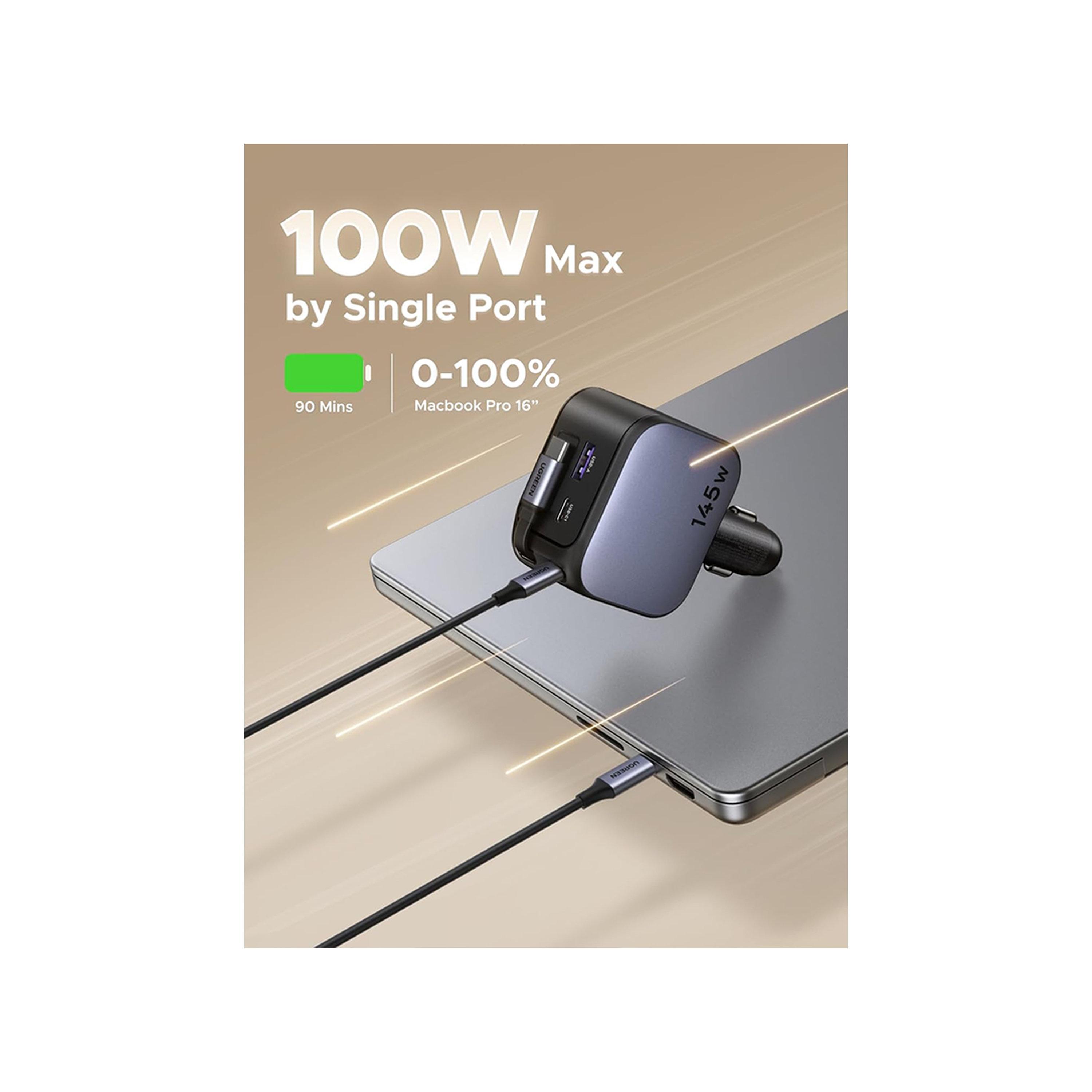 Ugreen Nexode Car Charger with Retractable 2 USB-C and USB Ports 145W - Space Grey-electronics-accessories-mobileaccesories-image-3