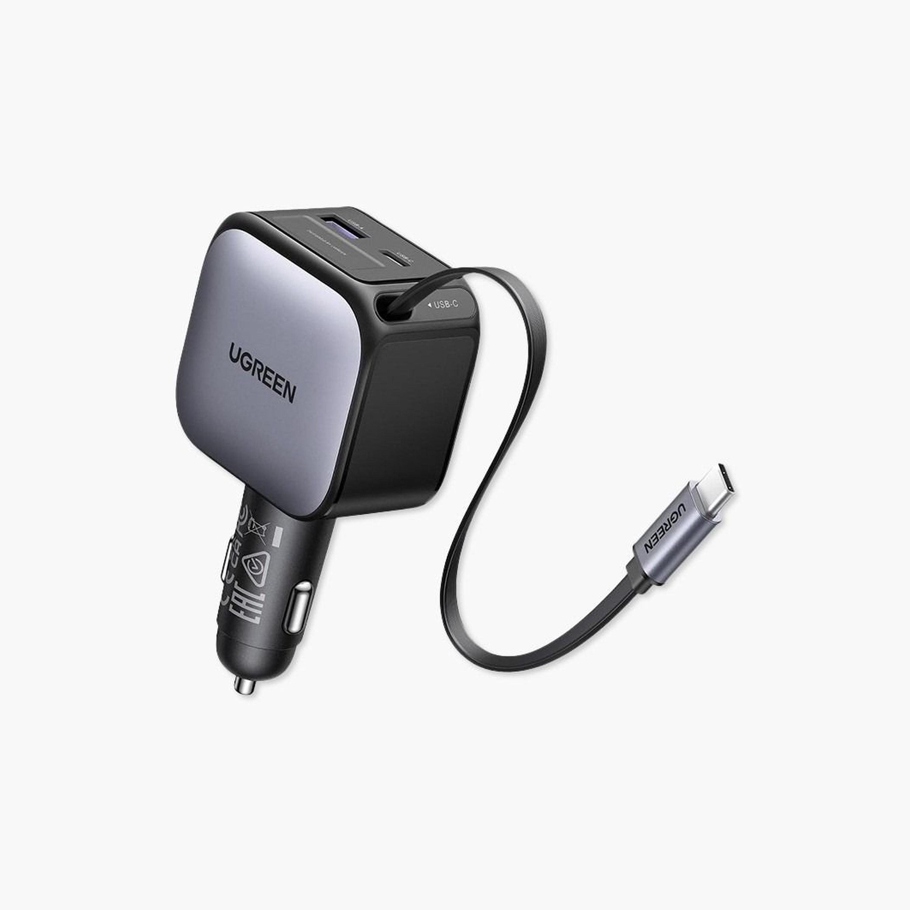 Ugreen Nexode Car Charger with Retractable USB-C and USB Ports 60W - Space Grey-electronics-accessories-mobileaccesories-image-1