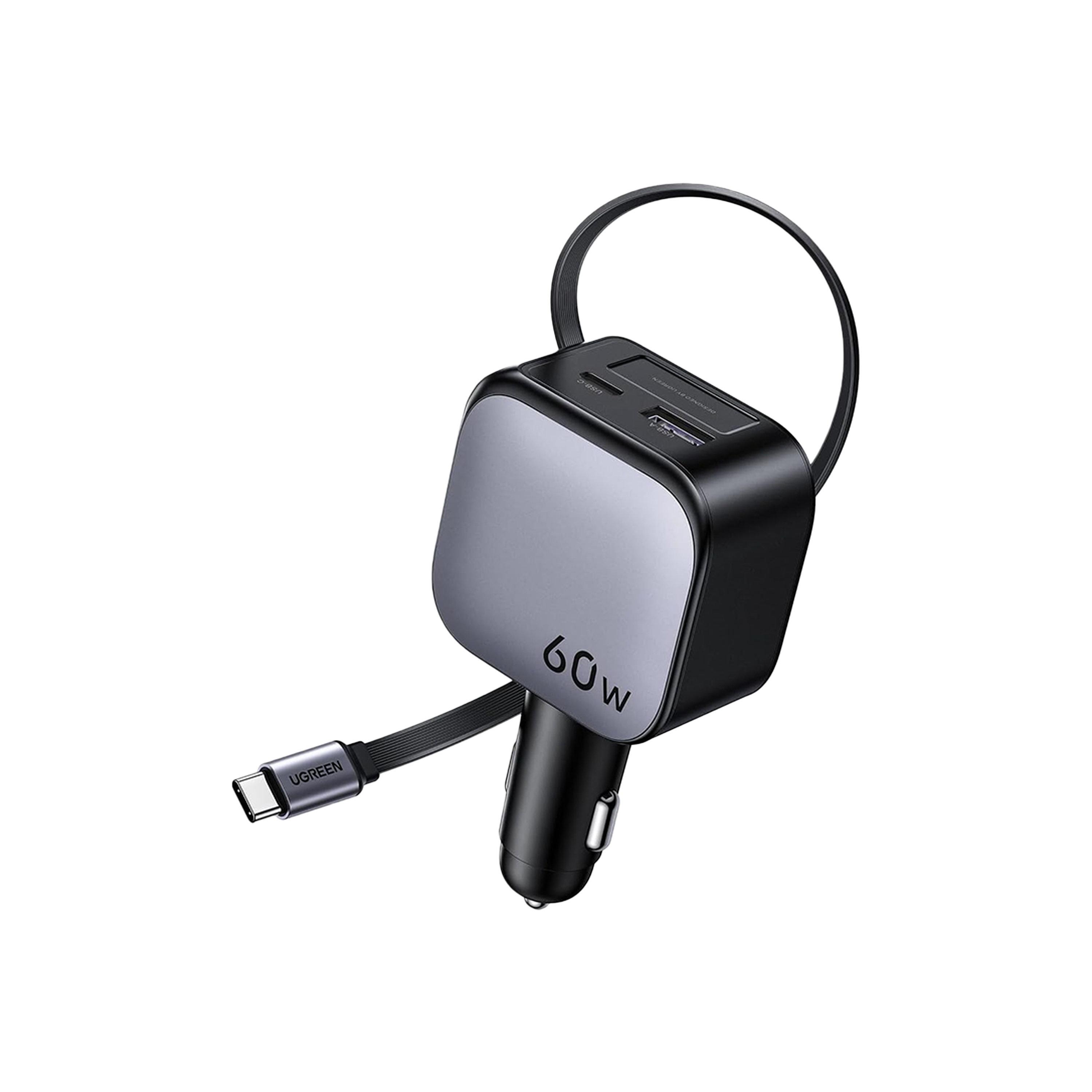 Ugreen Nexode Car Charger with Retractable USB-C and USB Ports 60W - Space Grey-electronics-accessories-mobileaccesories-image-2