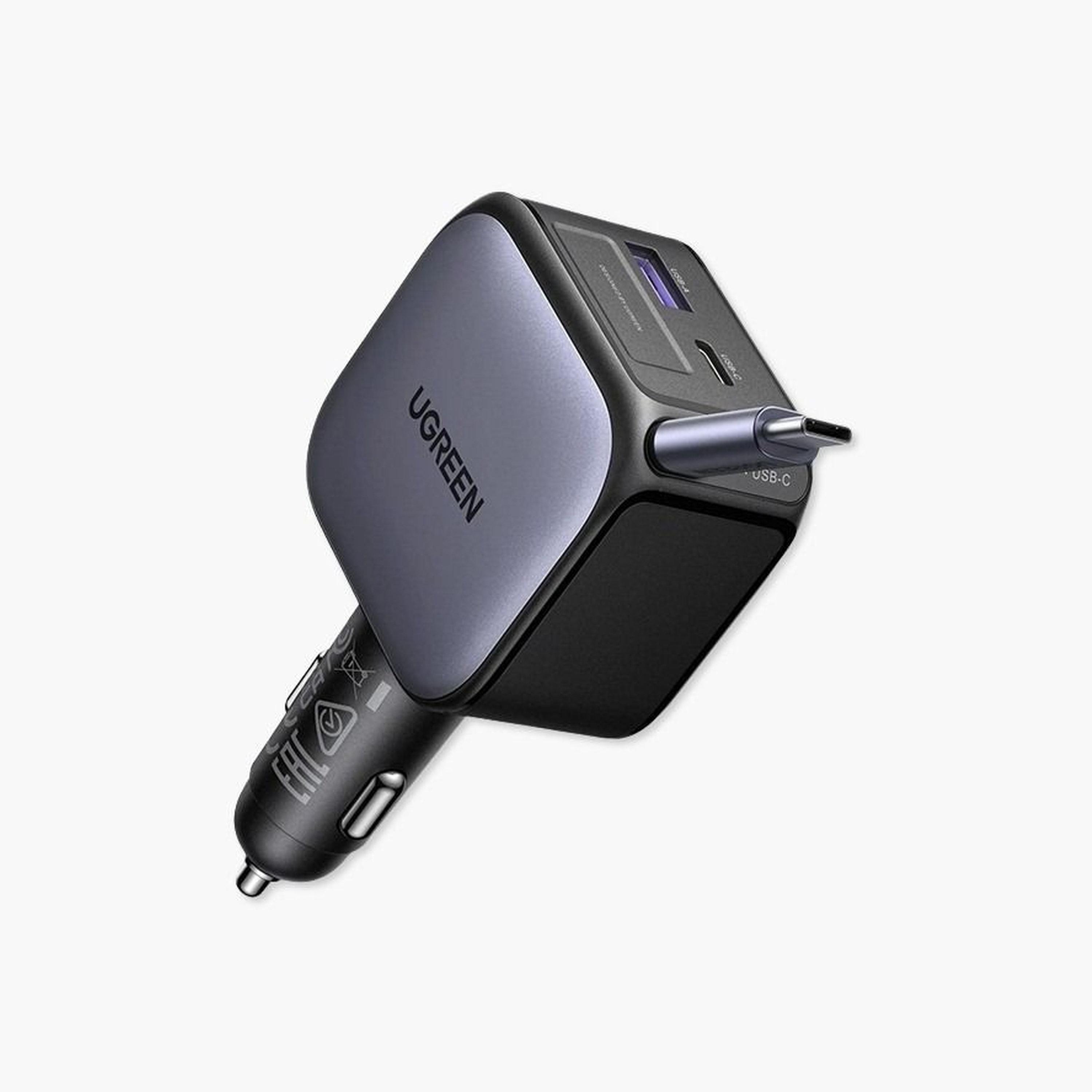 Ugreen Nexode Car Charger with Retractable USB-C and USB Ports 90W - Space Grey-electronics-accessories-mobileaccesories-image-1