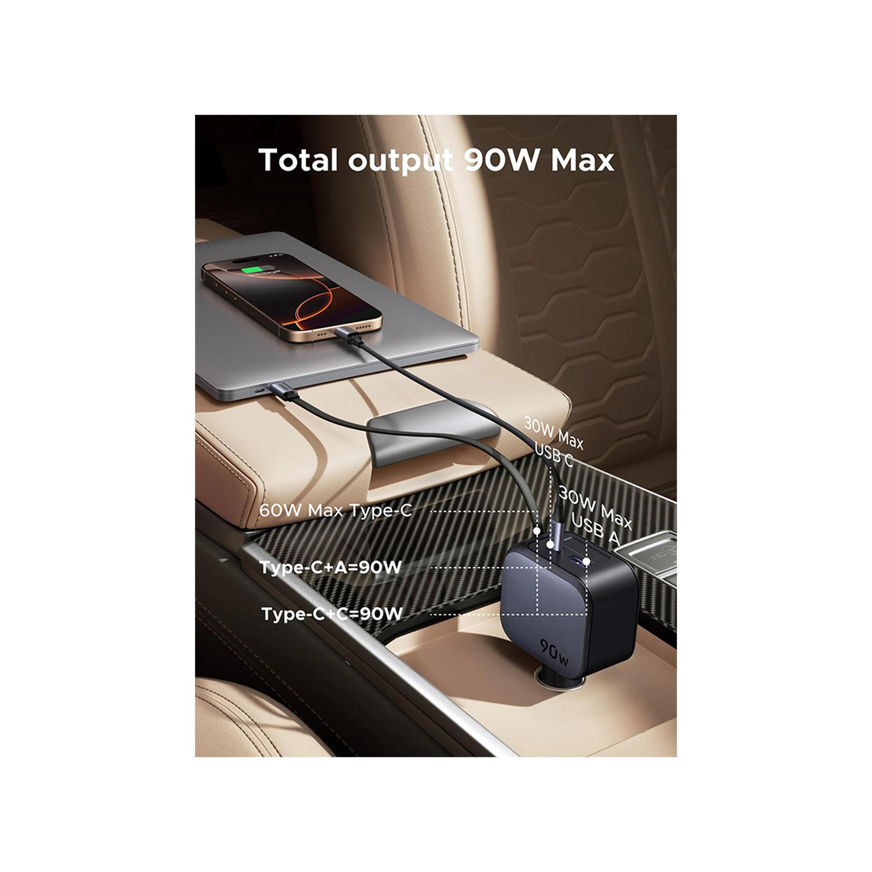 Ugreen Nexode Car Charger with Retractable USB-C and USB Ports 90W - Space Grey-electronics-accessories-mobileaccesories-image-2