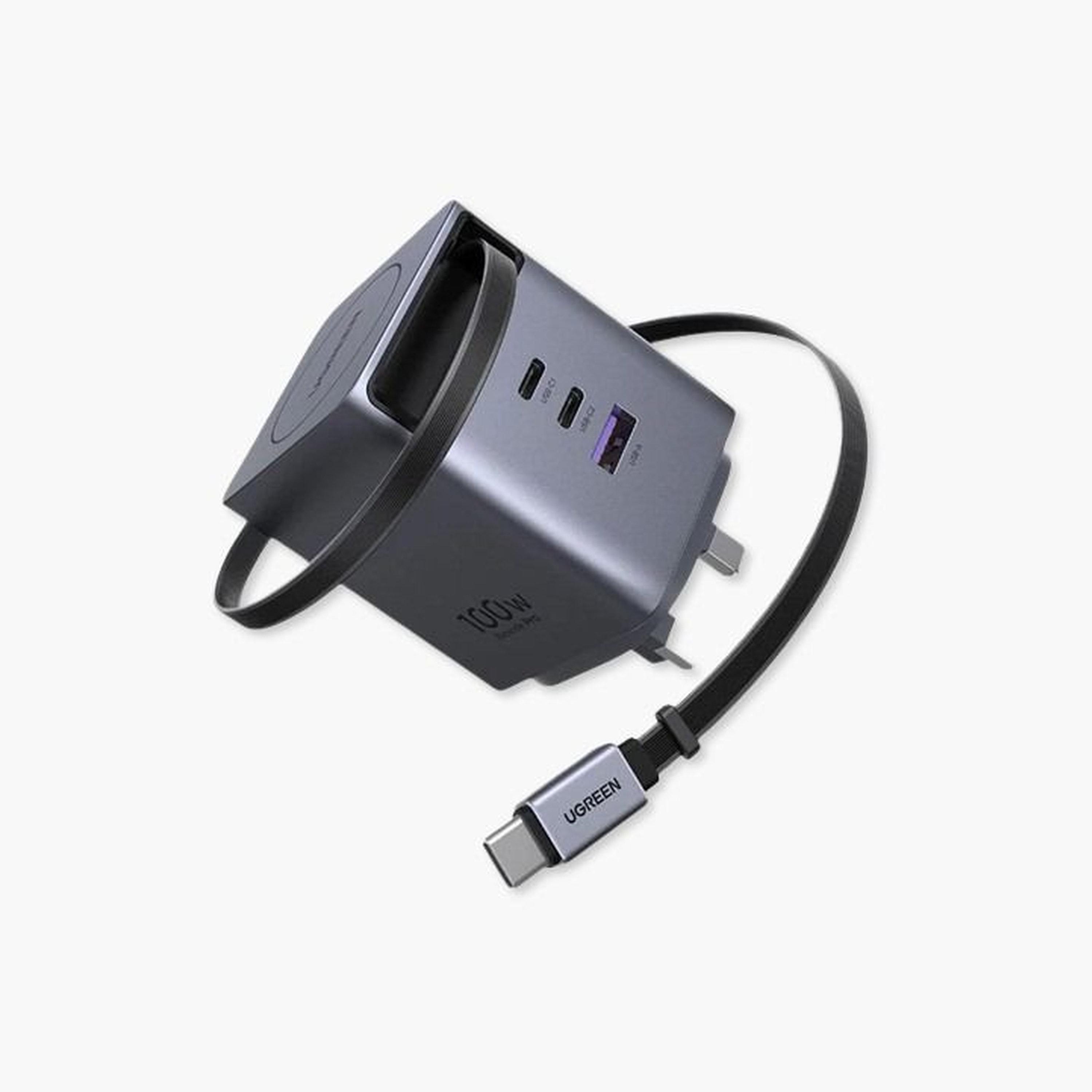Ugreen Nexode Pro Wall Charger With Retractable Cable 2 USB-C and USB Ports 100W - Grey-electronics-accessories-mobileaccesories-image-1
