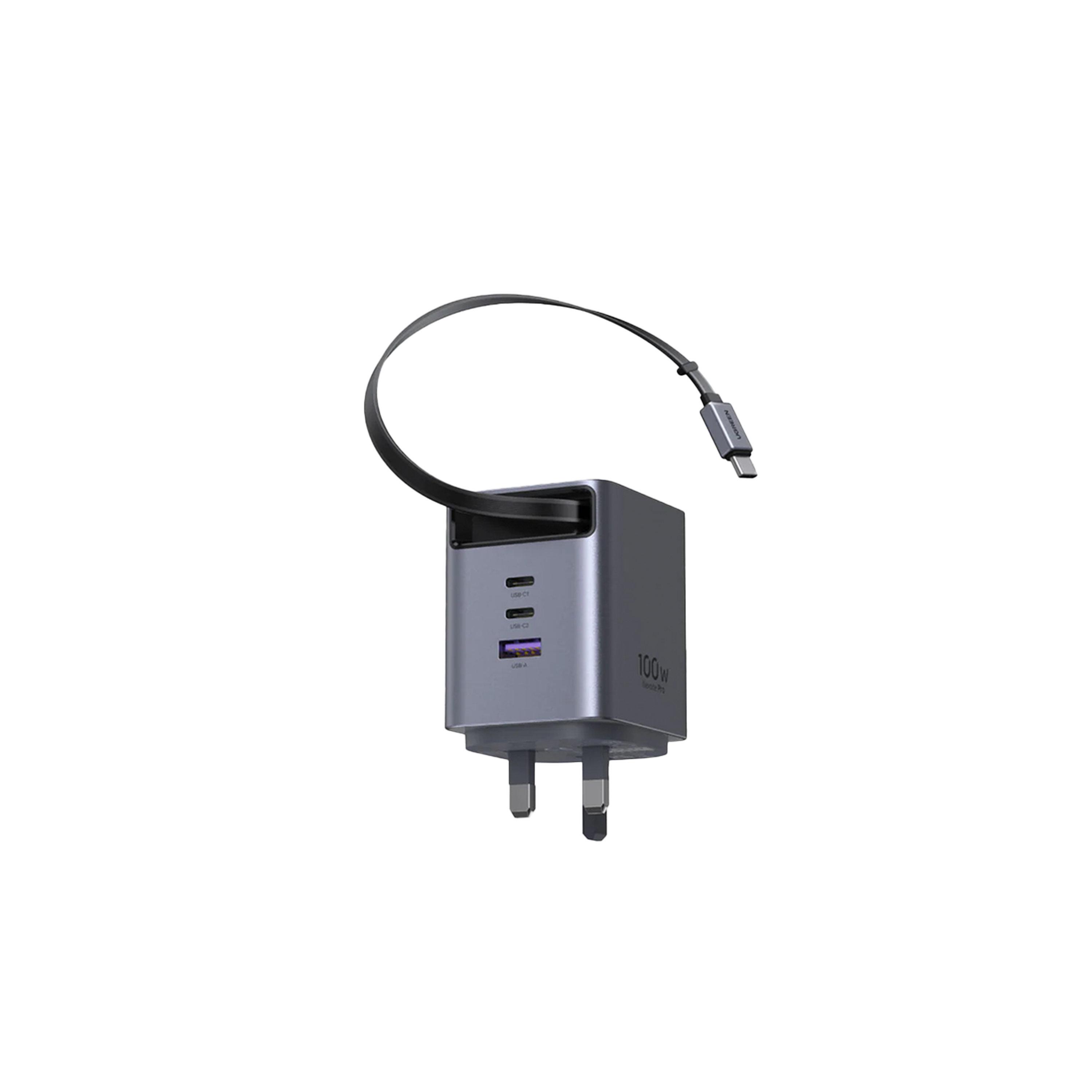 Ugreen Nexode Pro Wall Charger With Retractable Cable 2 USB-C and USB Ports 100W - Grey-electronics-accessories-mobileaccesories-image-3