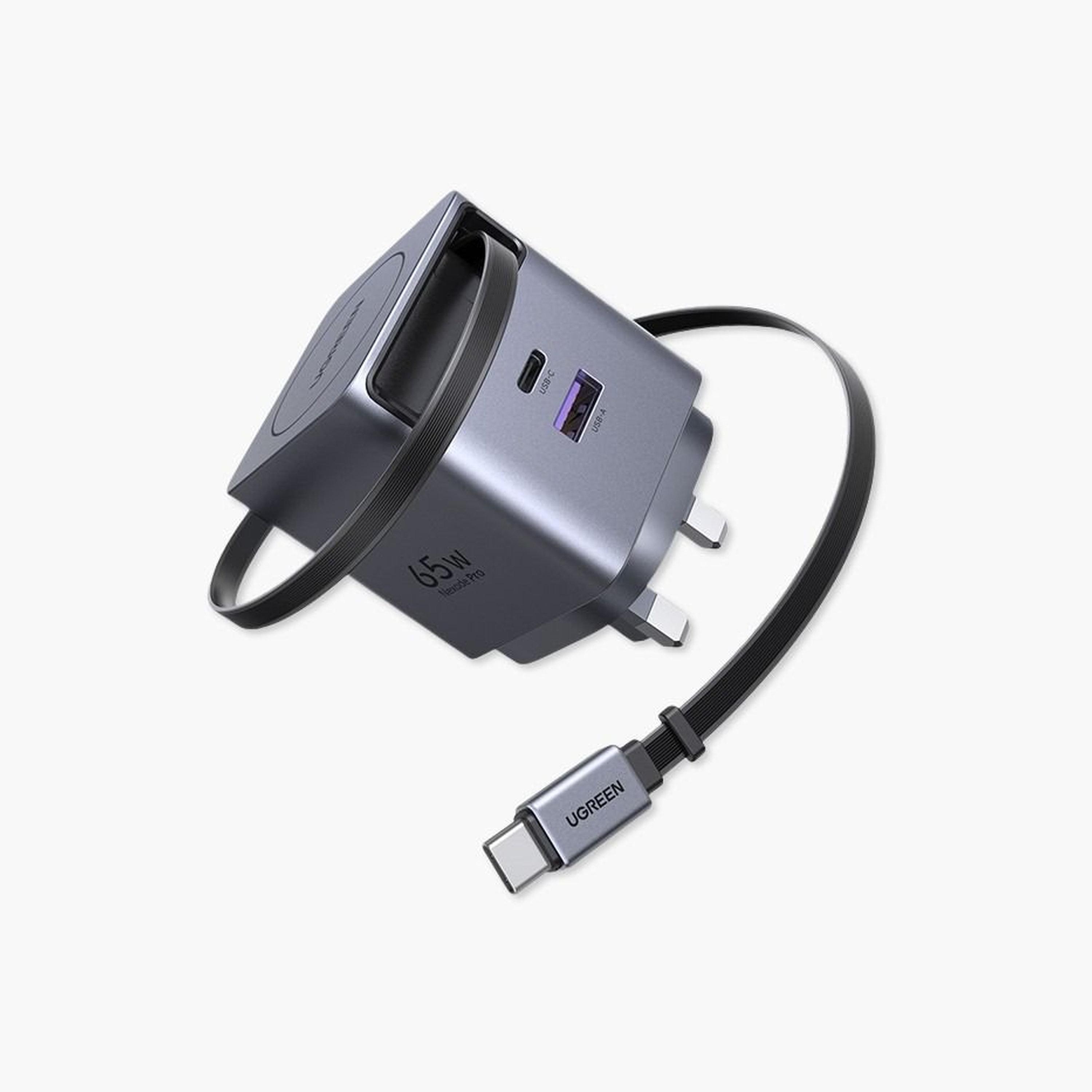 Ugreen Nexode Pro Wall Charger With Retractable Cable USB-C and USB Ports 65W - Grey-electronics-accessories-mobileaccesories-image-1