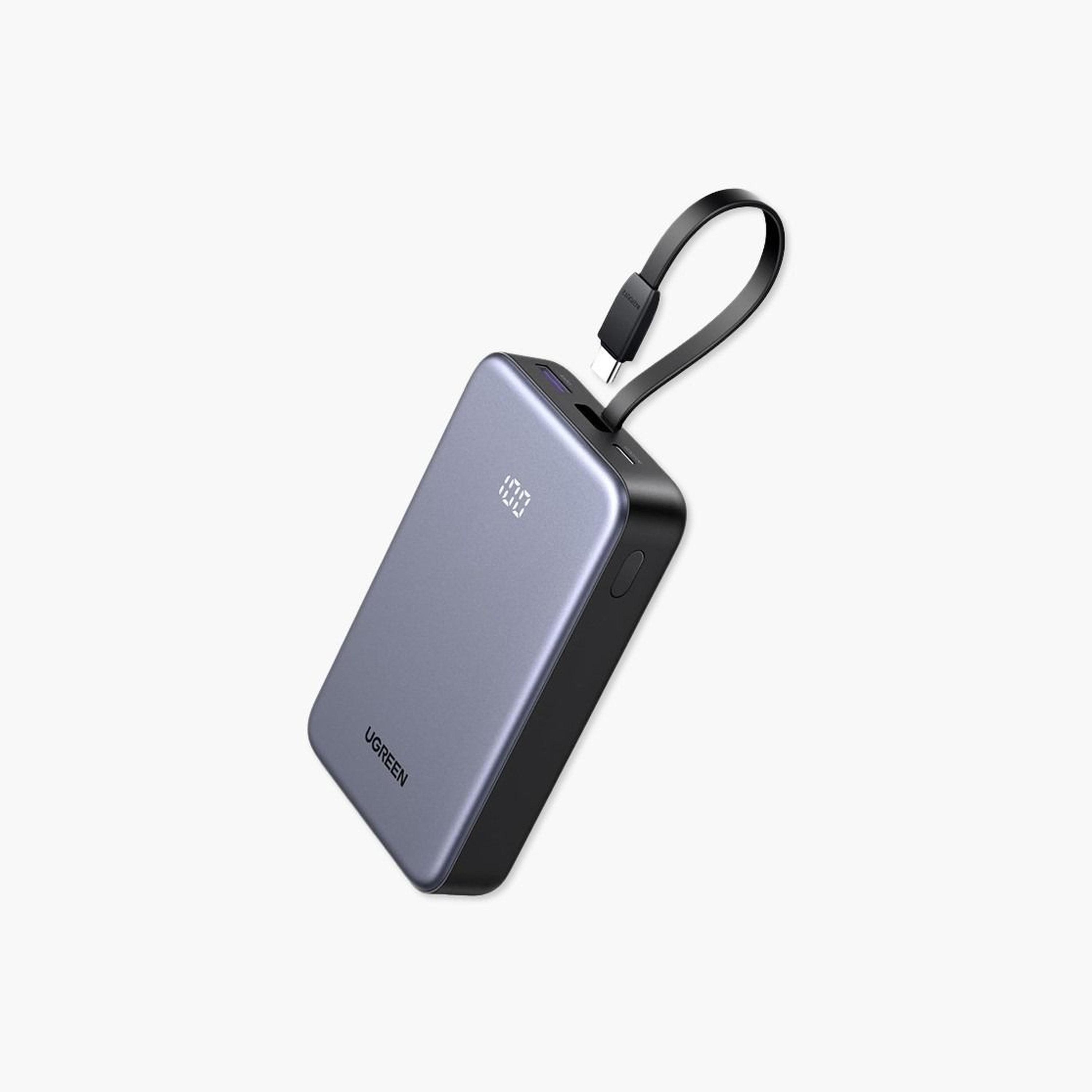 Ugreen Power Bank 2 USB-C and USB Ports with Integrated USB-C Cable 20000mAh 20W - Grey-electronics-portabledevices-image-1