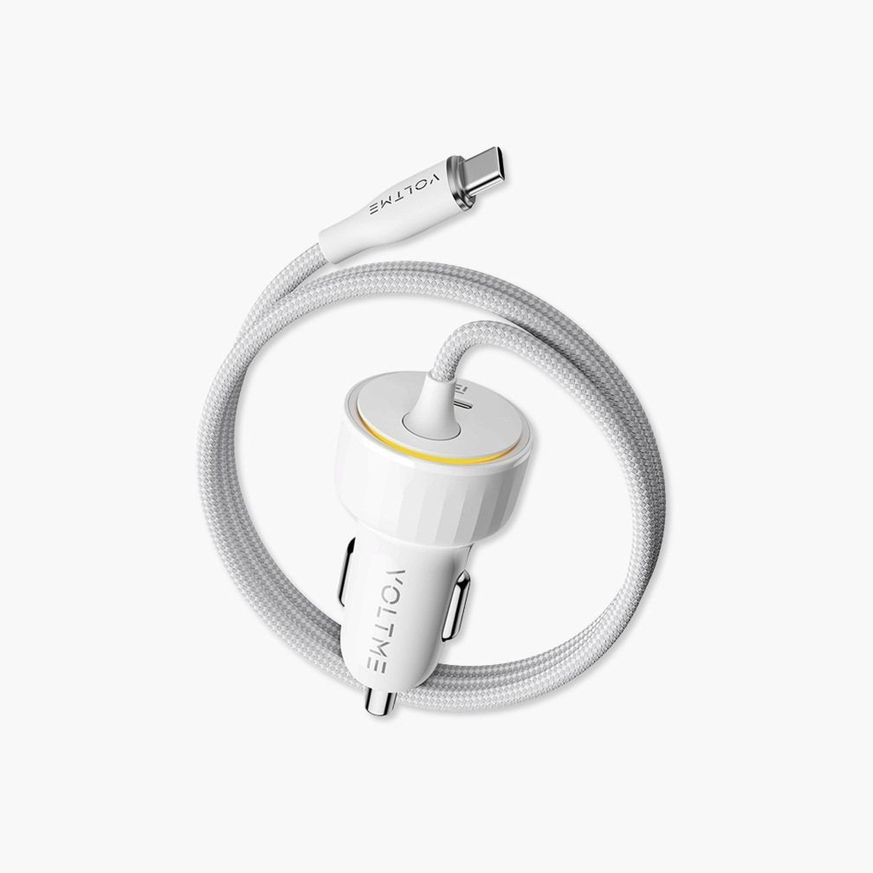 Voltme Car Charger Cazo Speedo+ USB-C Port and Built-in USB-C Cable 60W - White-electronics-accessories-mobileaccesories-image-1