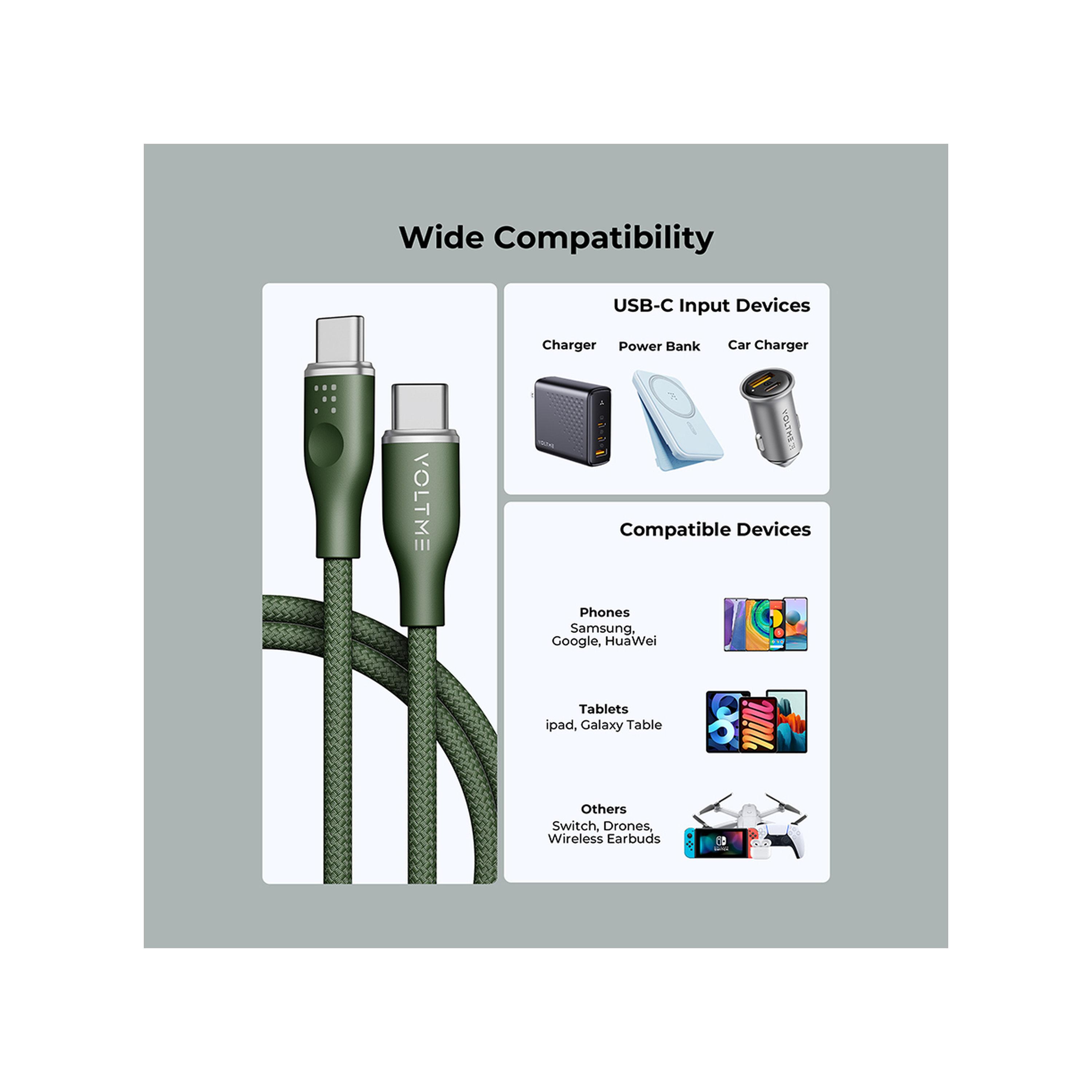 Voltme Rugg Series Nylon Cable USB-C To USB-C 1.8m 60W - Green-electronics-accessories-mobileaccesories-image-2