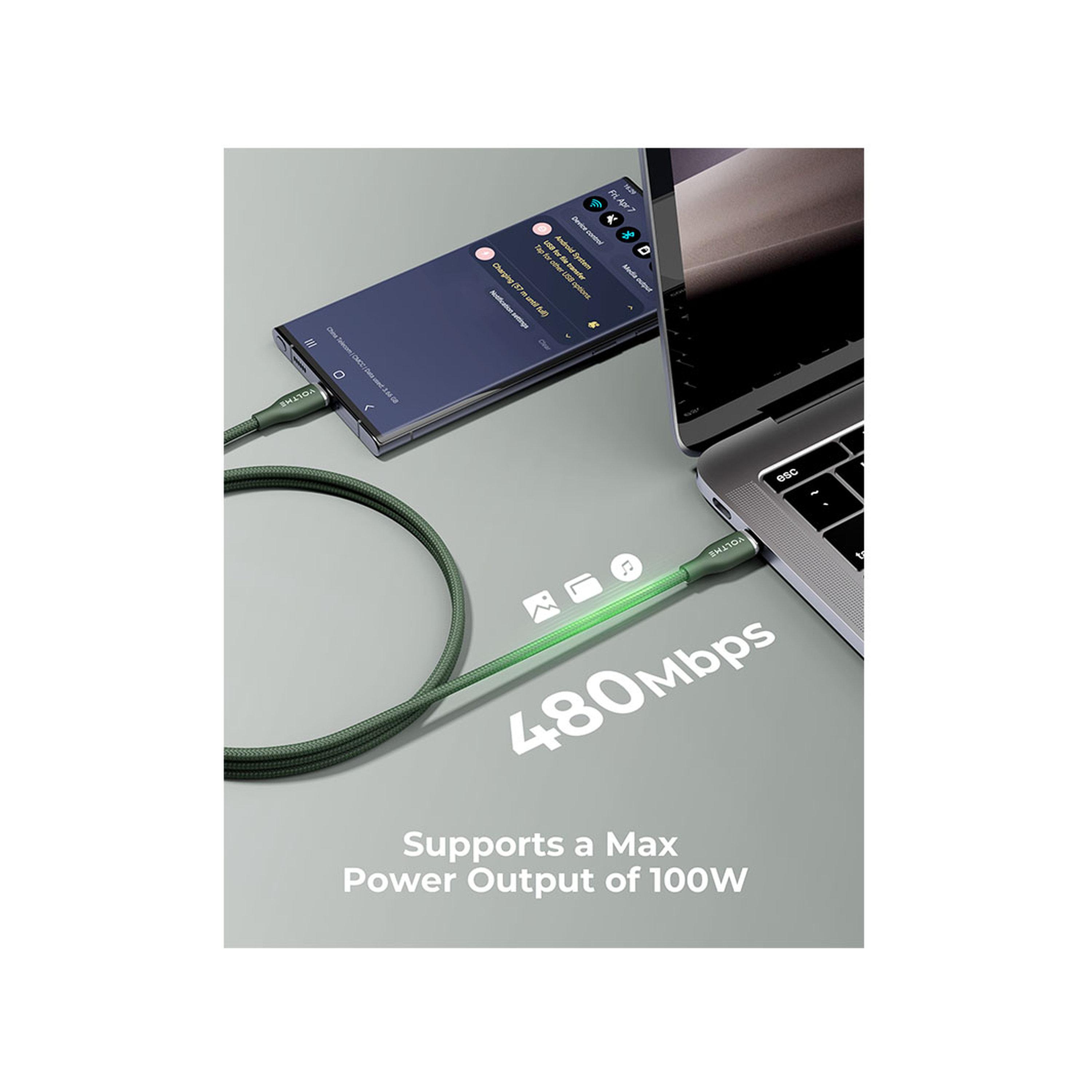 فولت مي - كابل نايلون مقوّى يو اس بي-سي - يو اس بي-سي طول 1 متر قدرة 100 واط - أخضر-electronics-accessories-mobileaccesories-image-5
