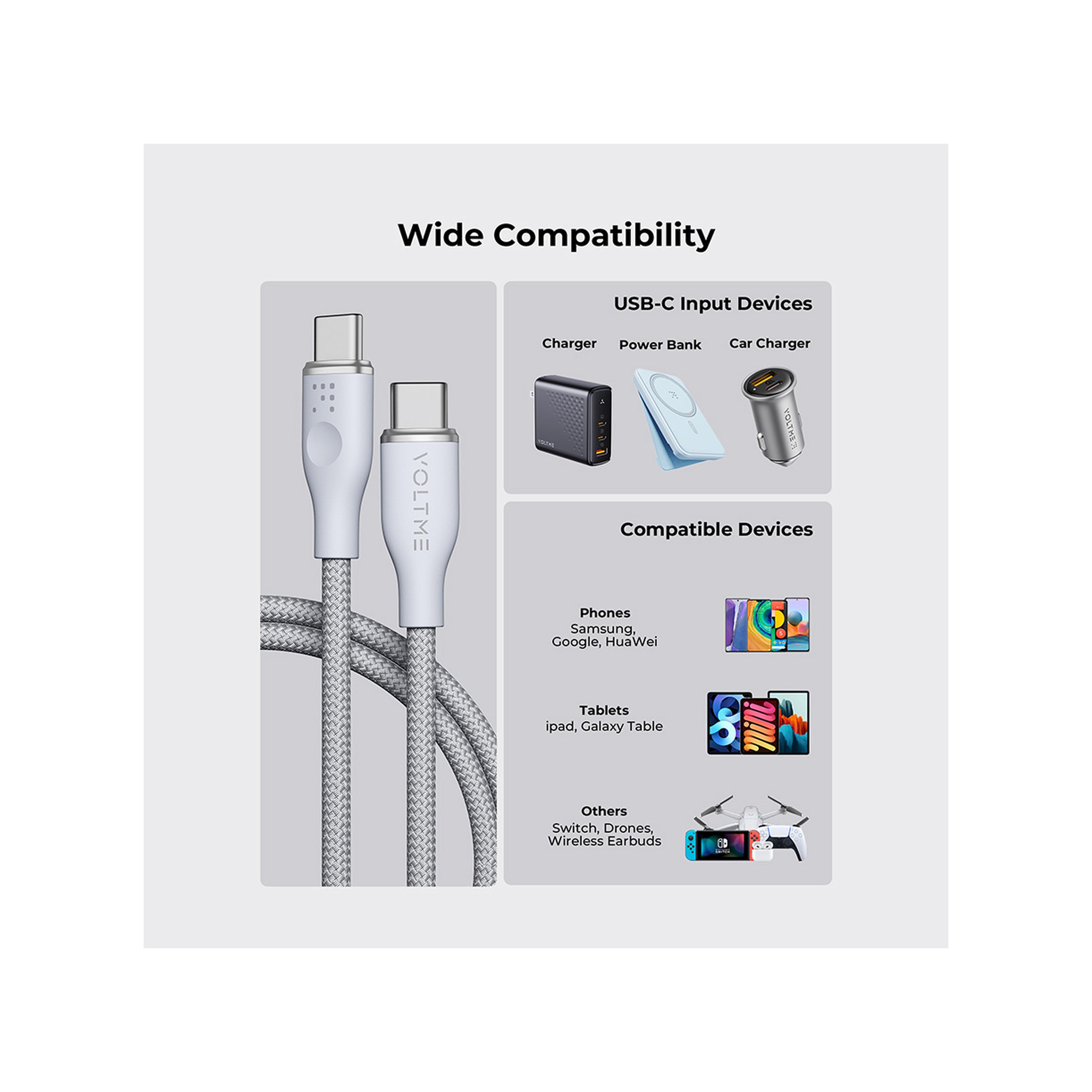 Voltme Rugg Series Nylon Cable USB-C To USB-C 1m 60W - Grey-electronics-accessories-mobileaccesories-image-2