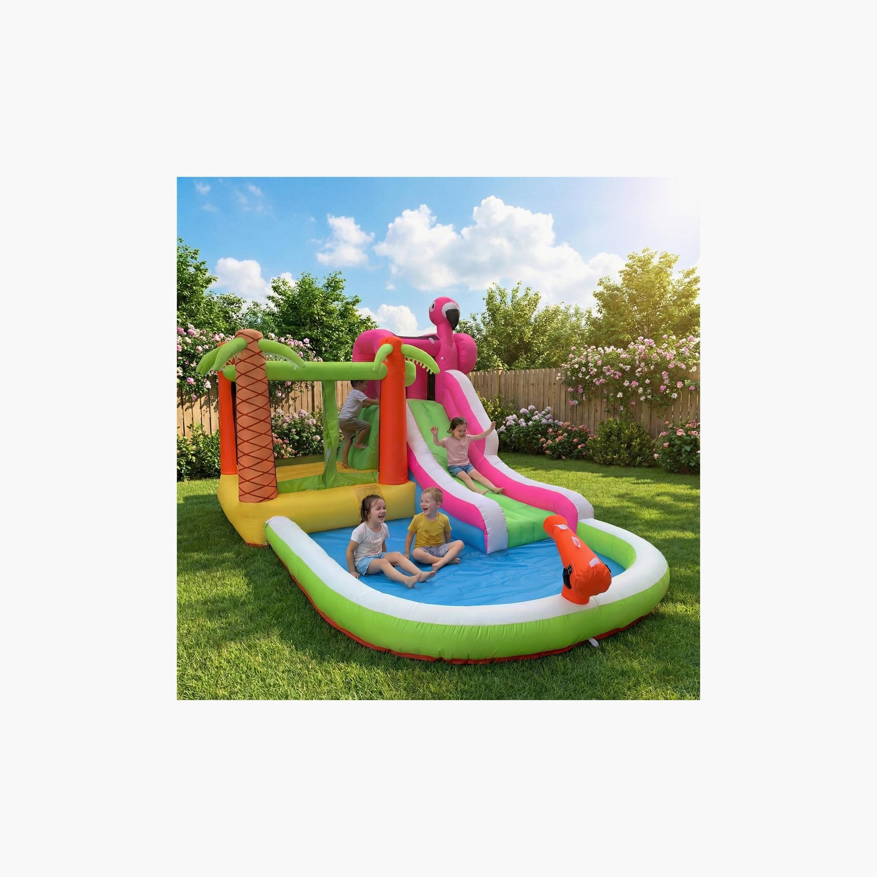 Myts Flamingo Splash Inflatable Water Bounce House with Slide Playset-toys-outdoor-sports-image-3