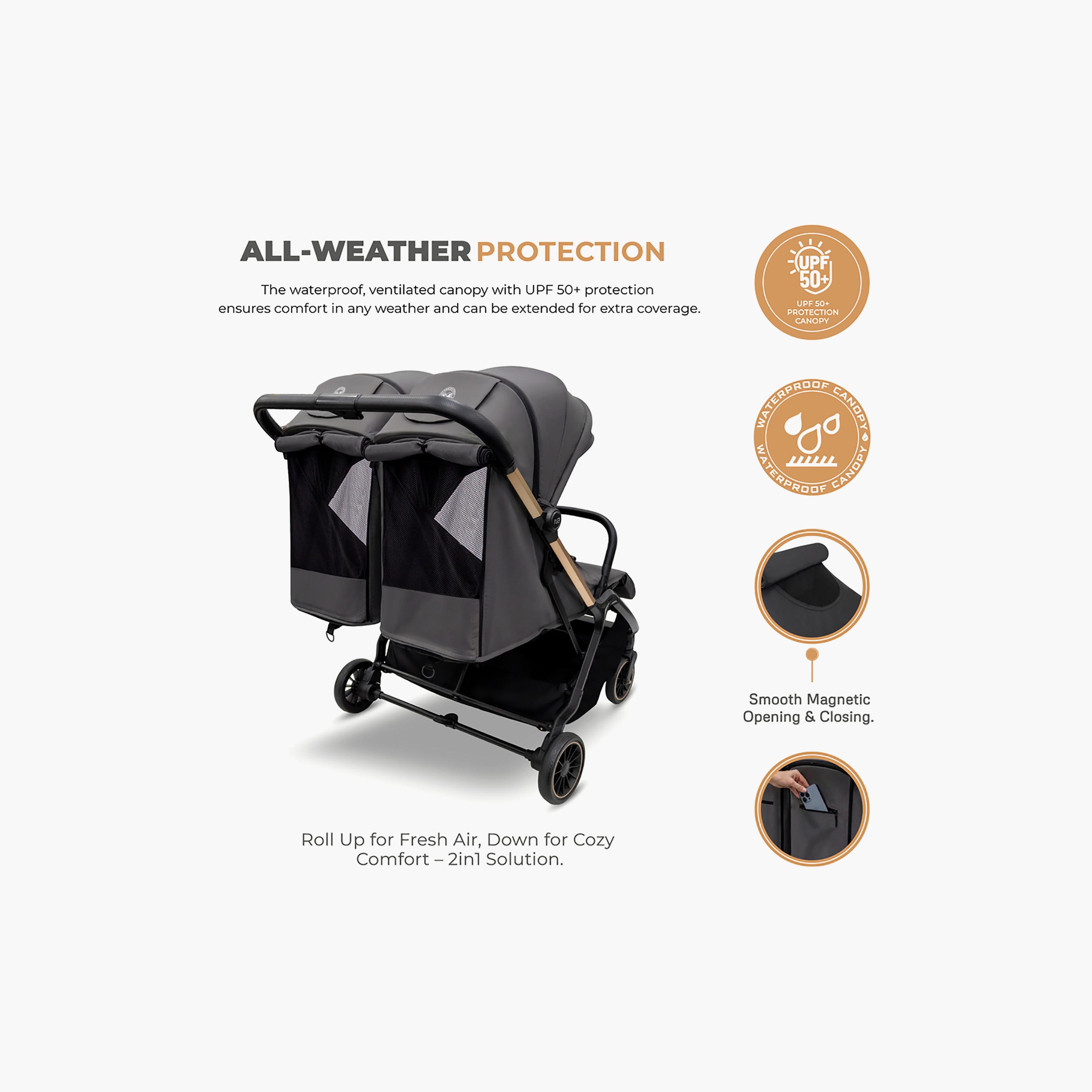 Neobreez Compact Autofold Twin Stroller with Recline Adjustment & Individual Canopy-baby-gear-strollersandprams-strollers-image-16