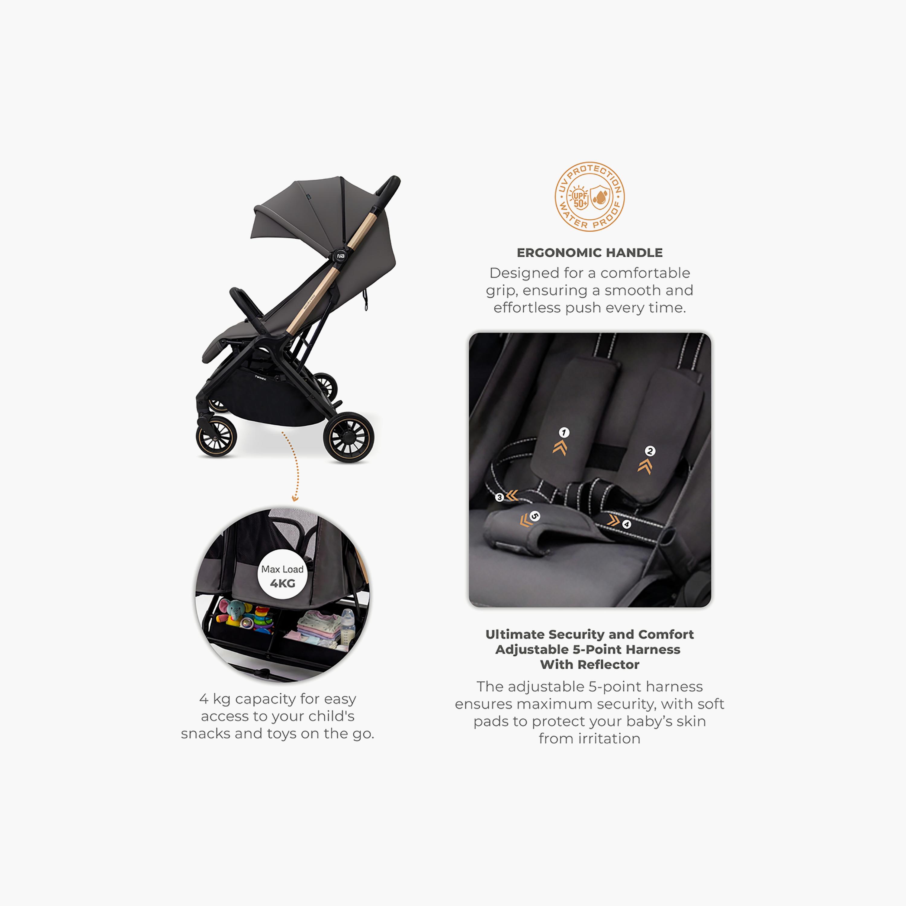 Neobreez Compact Autofold Twin Stroller with Recline Adjustment & Individual Canopy-baby-gear-strollersandprams-strollers-image-7