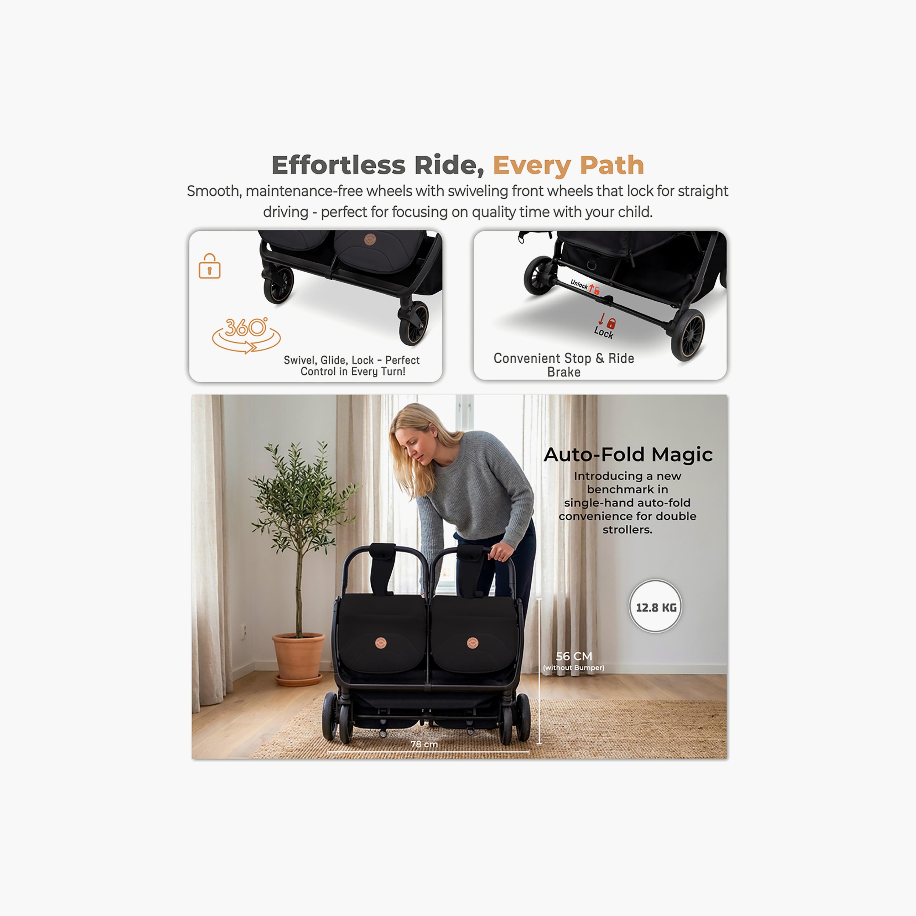 Neobreez Compact Autofold Twin Stroller with Recline Adjustment & Individual Canopy-baby-gear-strollersandprams-strollers-image-2