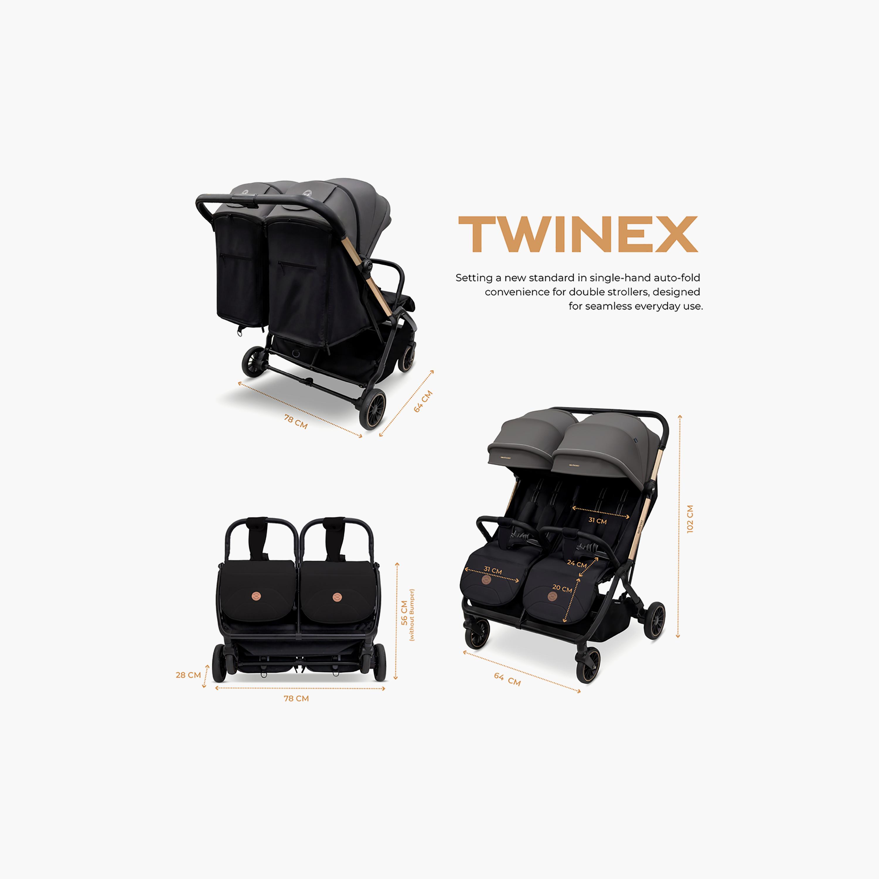 Neobreez Compact Autofold Twin Stroller with Recline Adjustment & Individual Canopy-baby-gear-strollersandprams-strollers-image-5