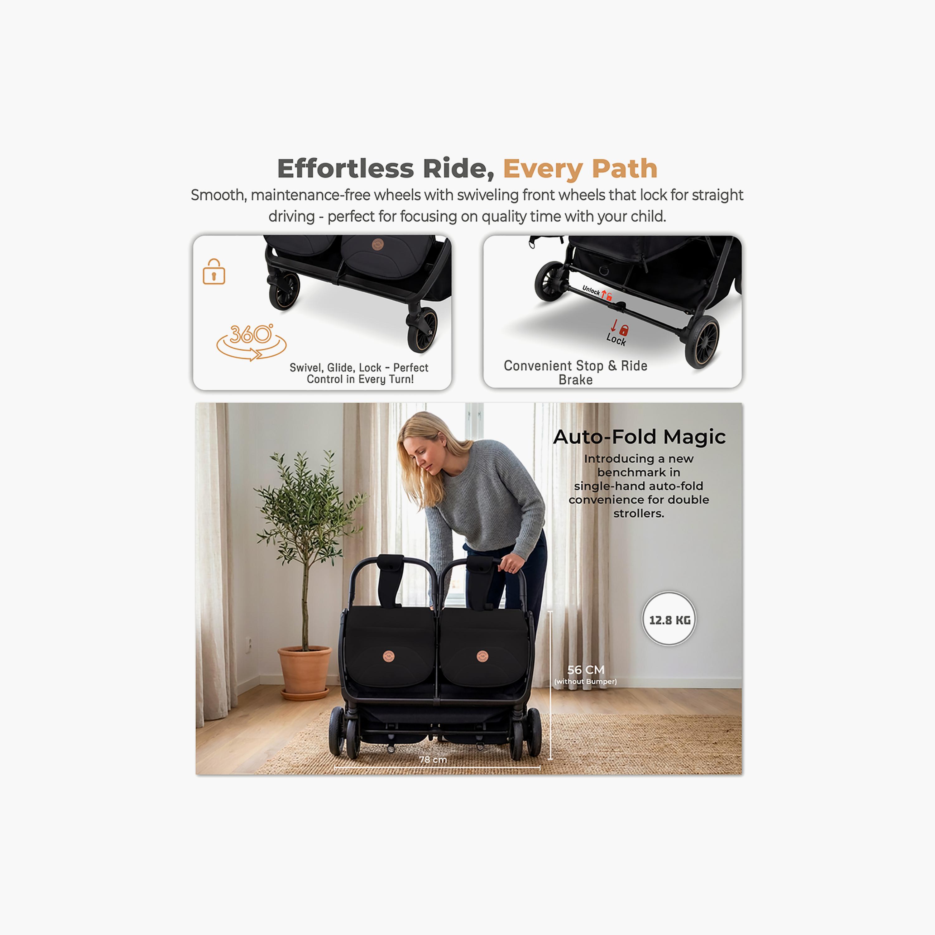 Neobreez Compact Autofold Twin Stroller with Recline Adjustment & Individual Canopy-baby-gear-strollersandprams-strollers-image-7