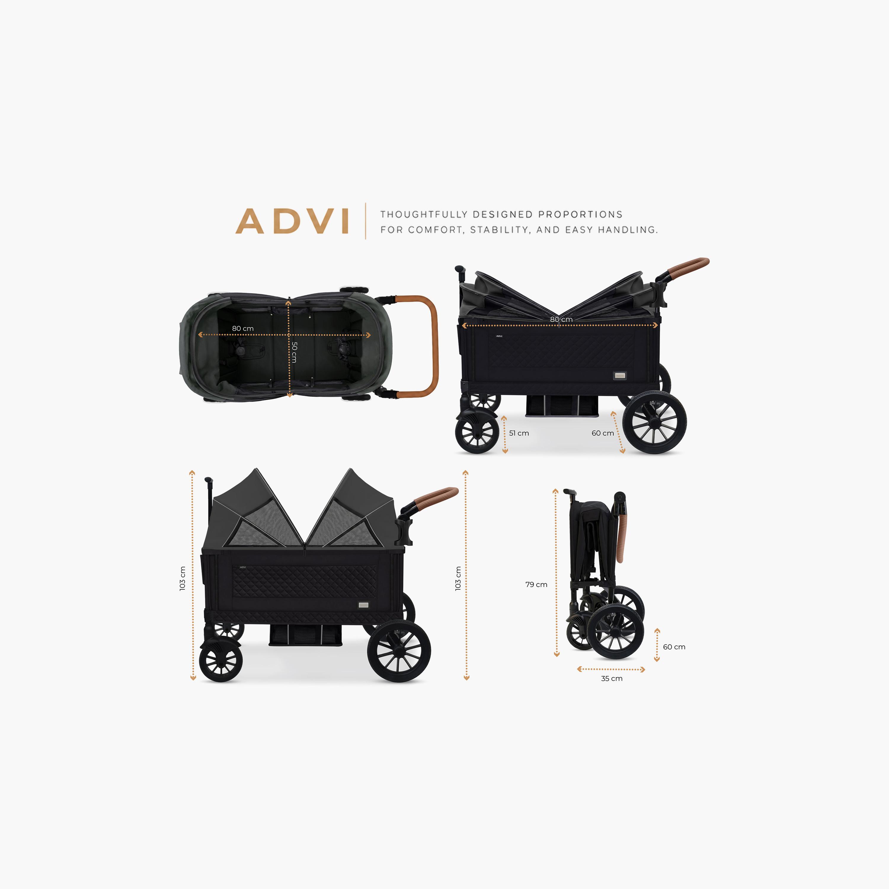 Neobreez ADVI Wagon Cargo Push & Pull Double Stroller with Removable Canopy & 2-in1 Cup Holder-baby-gear-strollersandprams-strollers-image-2