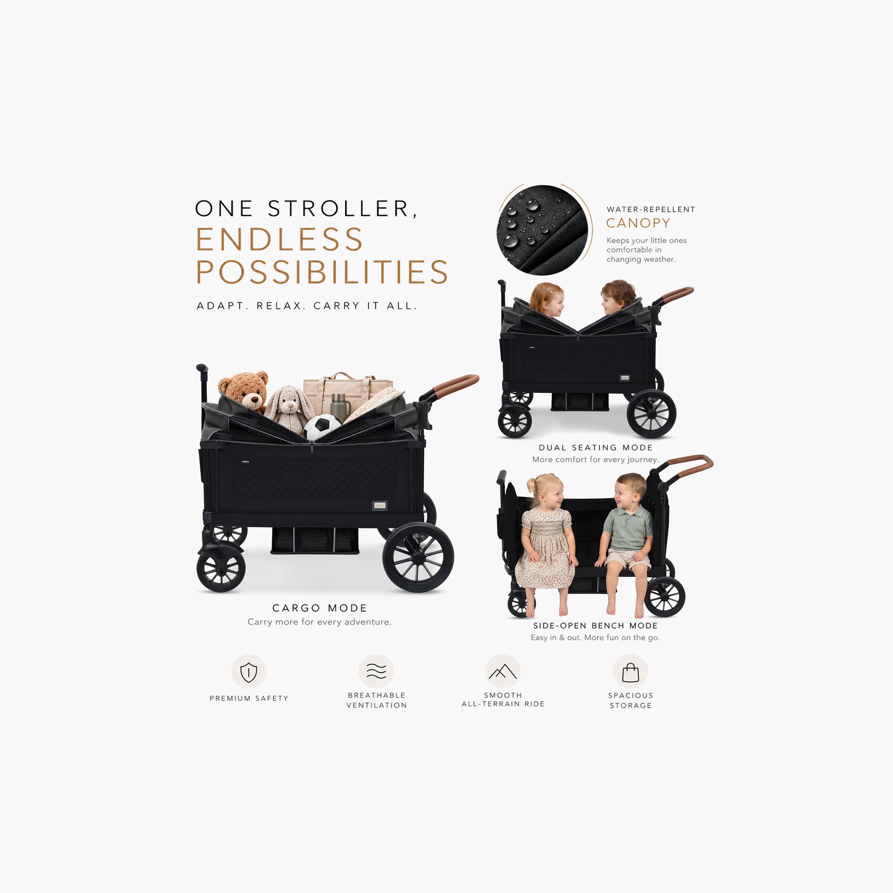 Neobreez ADVI Wagon Cargo Push & Pull Double Stroller with Removable Canopy & 2-in1 Cup Holder-baby-gear-strollersandprams-strollers-image-11