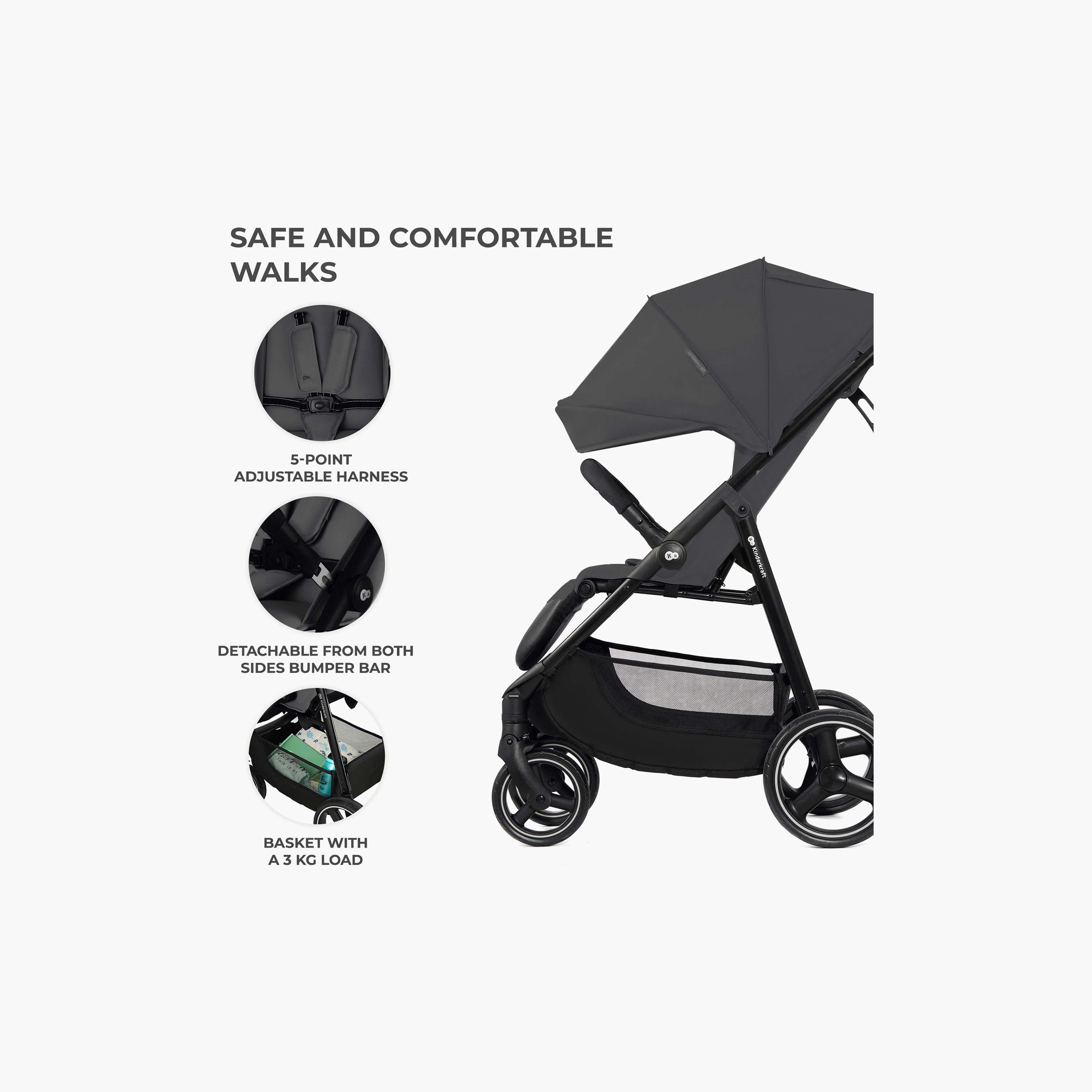 Kinderkraft TRIG 3 Infant Click & Fold Pushchair Stroller-baby-gear-strollersandprams-strollers-image-5